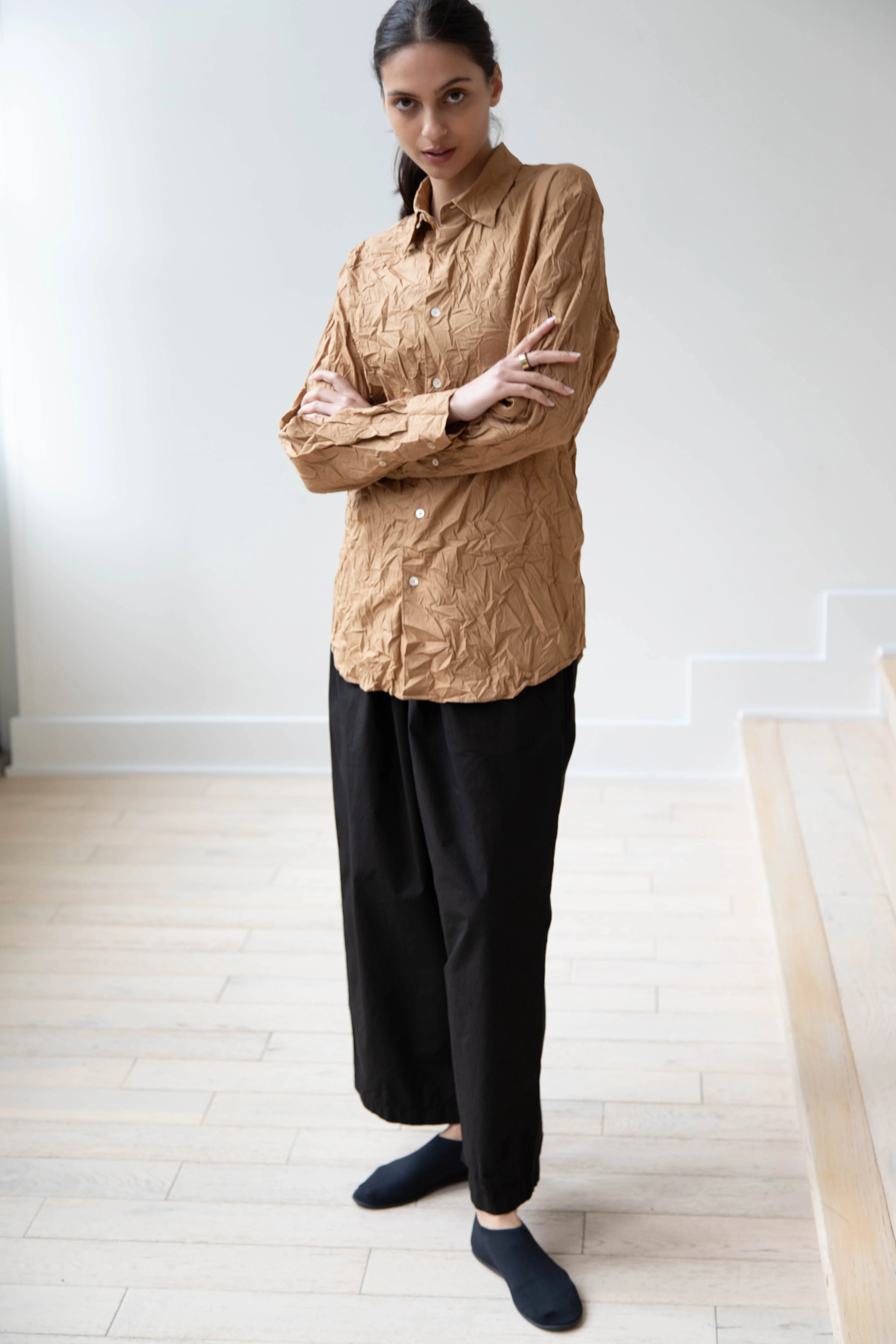 Auralee | Wrinkled Washed Finx Shirt in Brown - Image 5