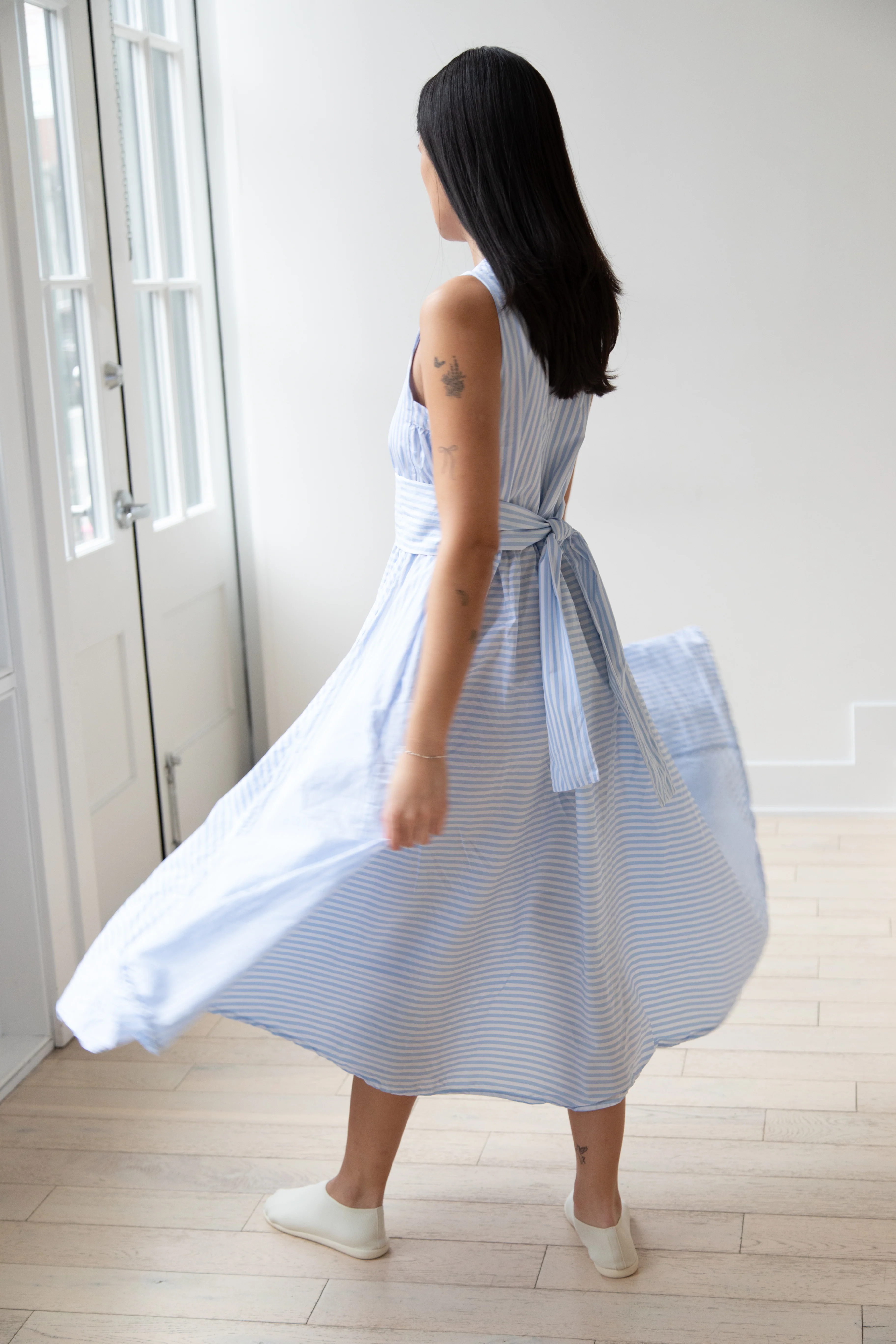 Bergfabel | Apron Dress in Striped Cotton - Image 37