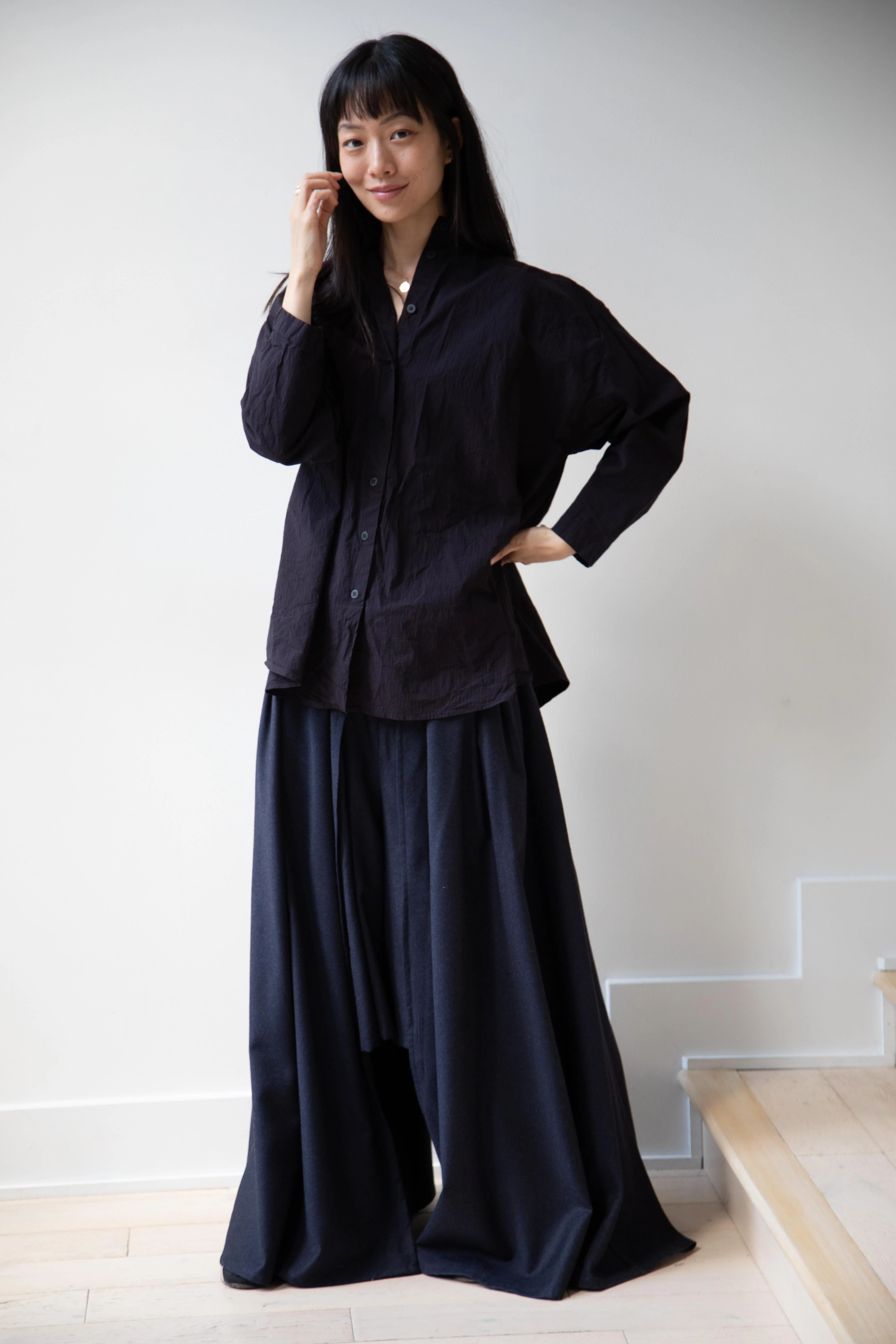 Bergfabel | Long Overshirt in Burgundy Black Stripes - Image 22