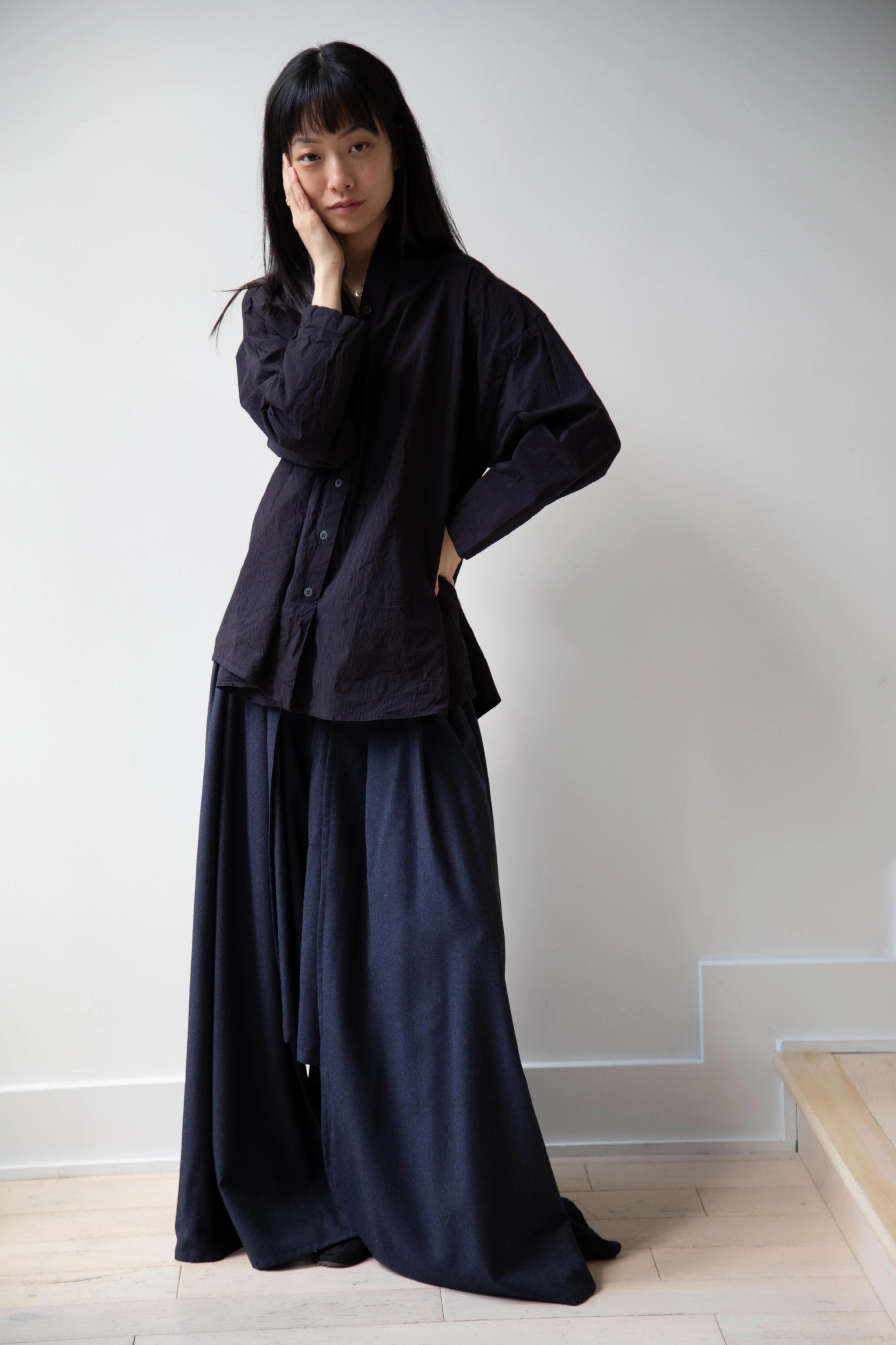 Bergfabel | Long Overshirt in Burgundy Black Stripes - Image 23
