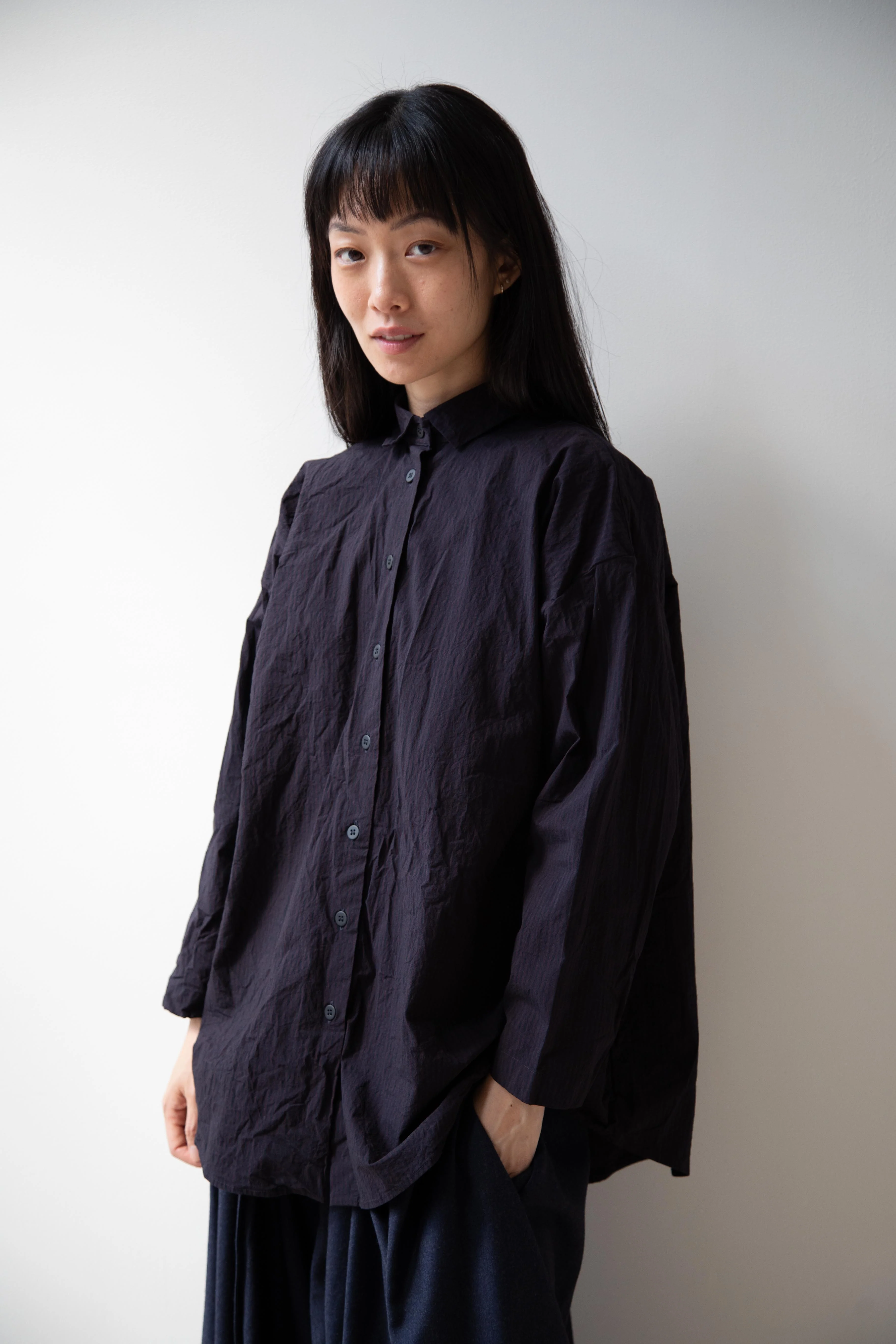Bergfabel | Long Overshirt in Burgundy Black Stripes - Image 26