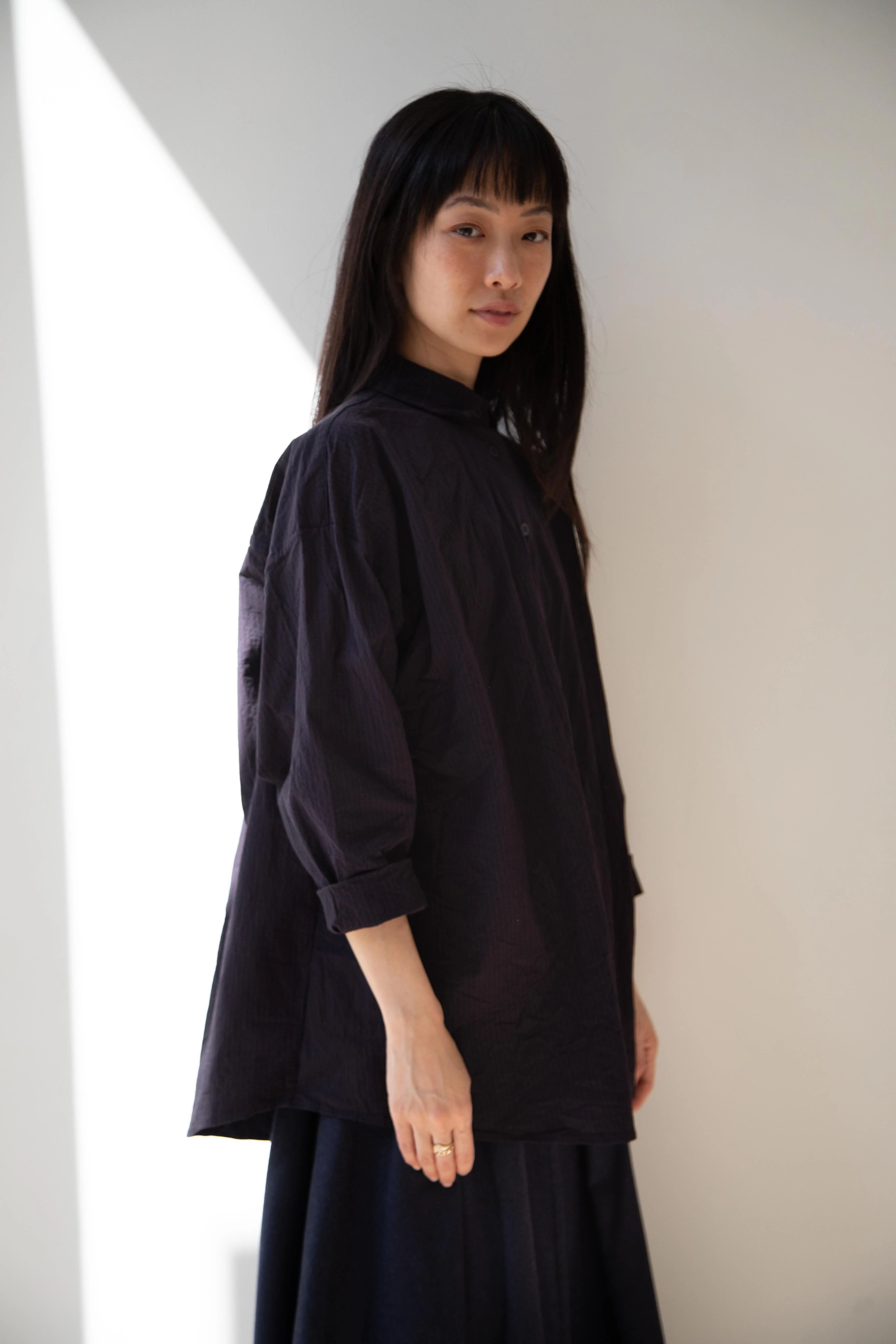 Bergfabel | Long Overshirt in Burgundy Black Stripes - Image 41