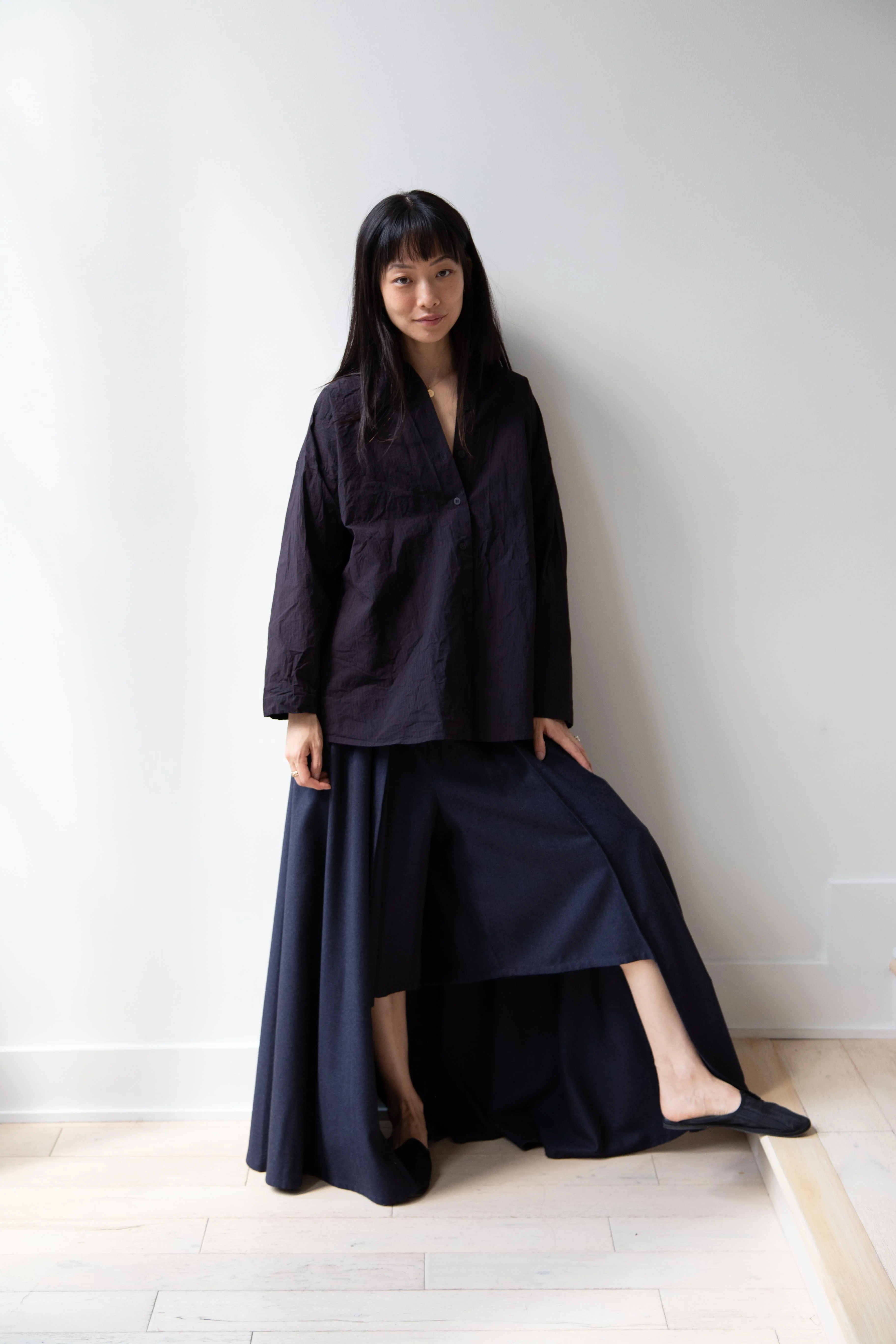 Bergfabel | Long Overshirt in Burgundy Black Stripes - Image 8