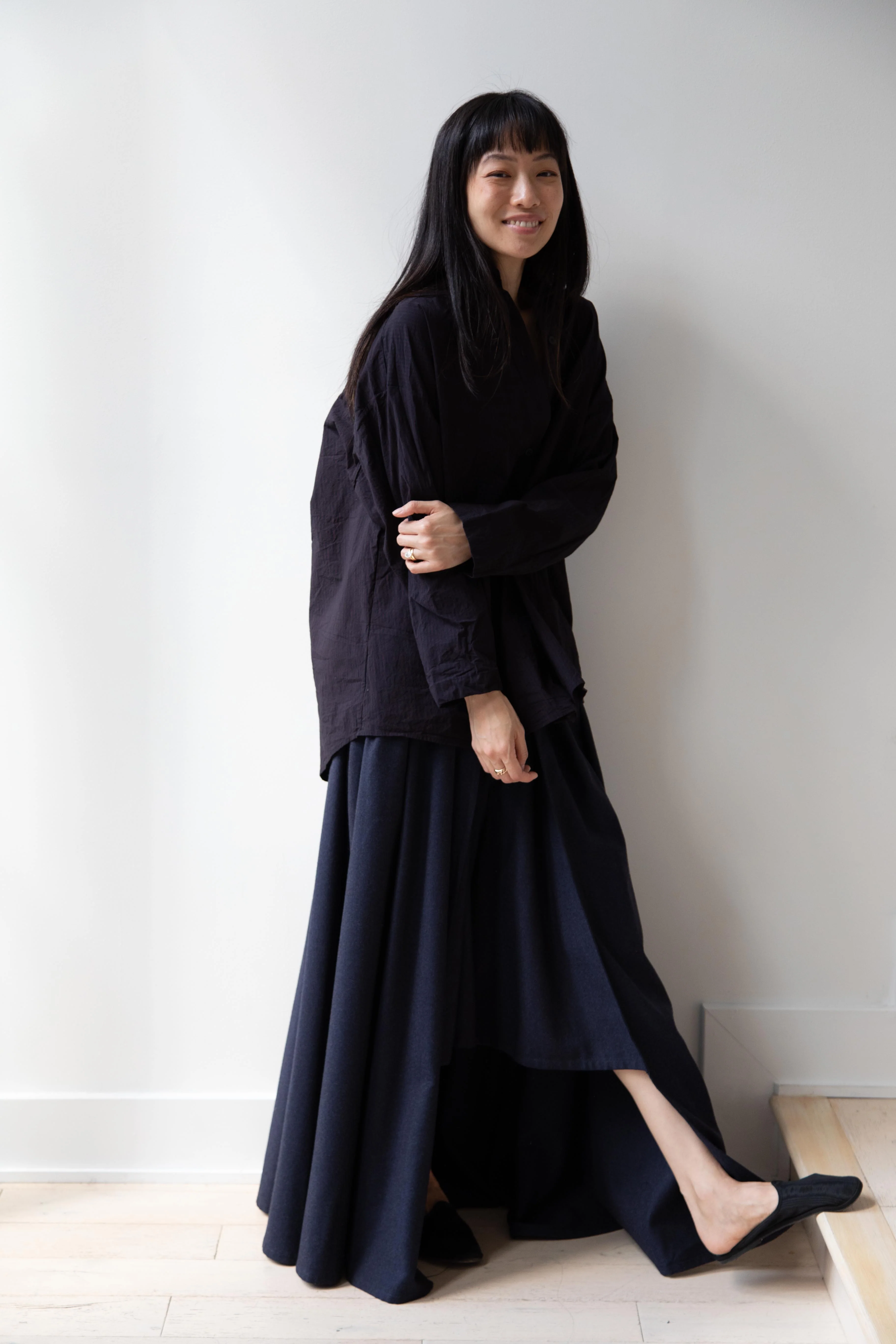 Bergfabel | Long Overshirt in Burgundy Black Stripes - Image 9