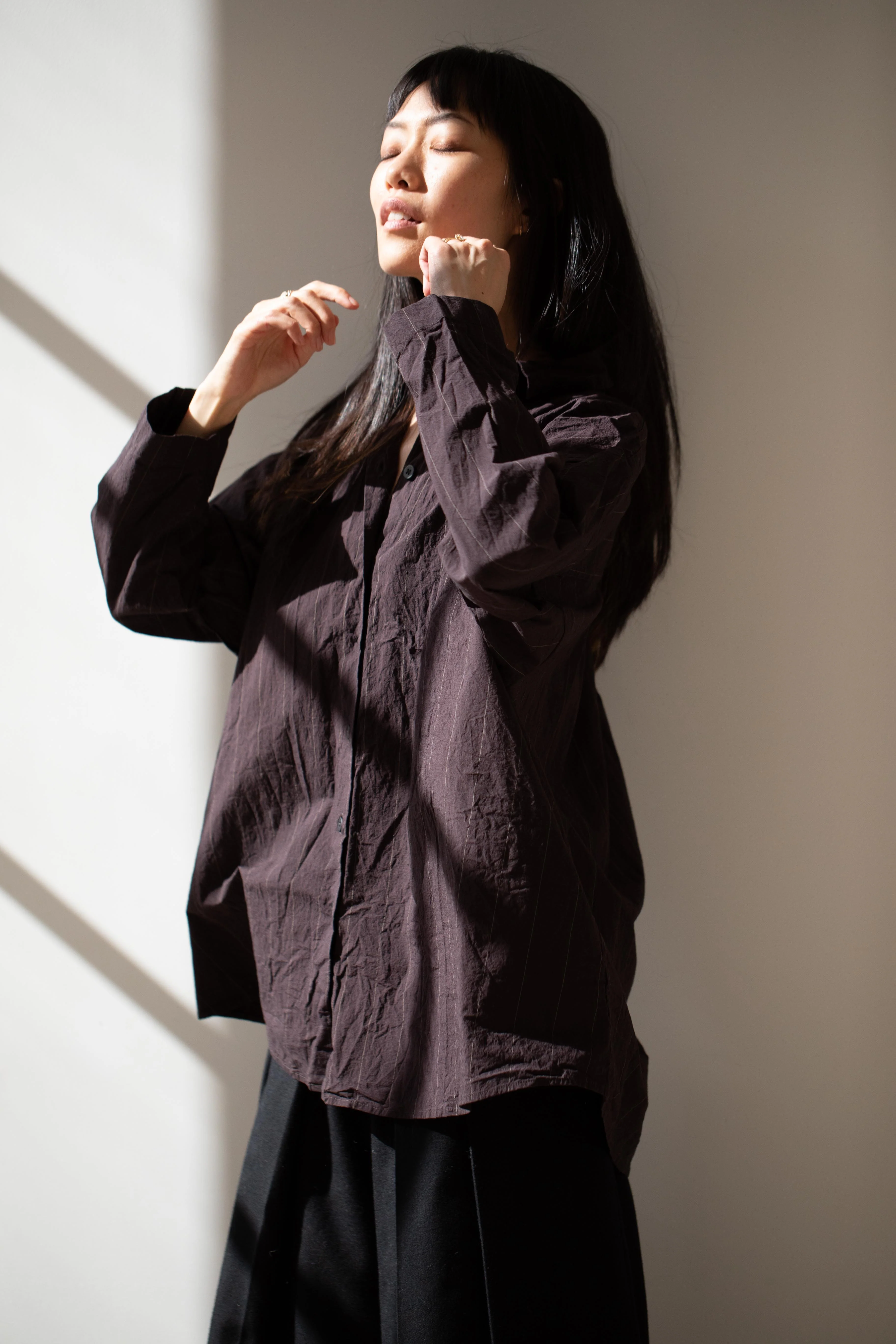 Bergfabel | Long Overshirt in Eggplant Stripe - Image 11