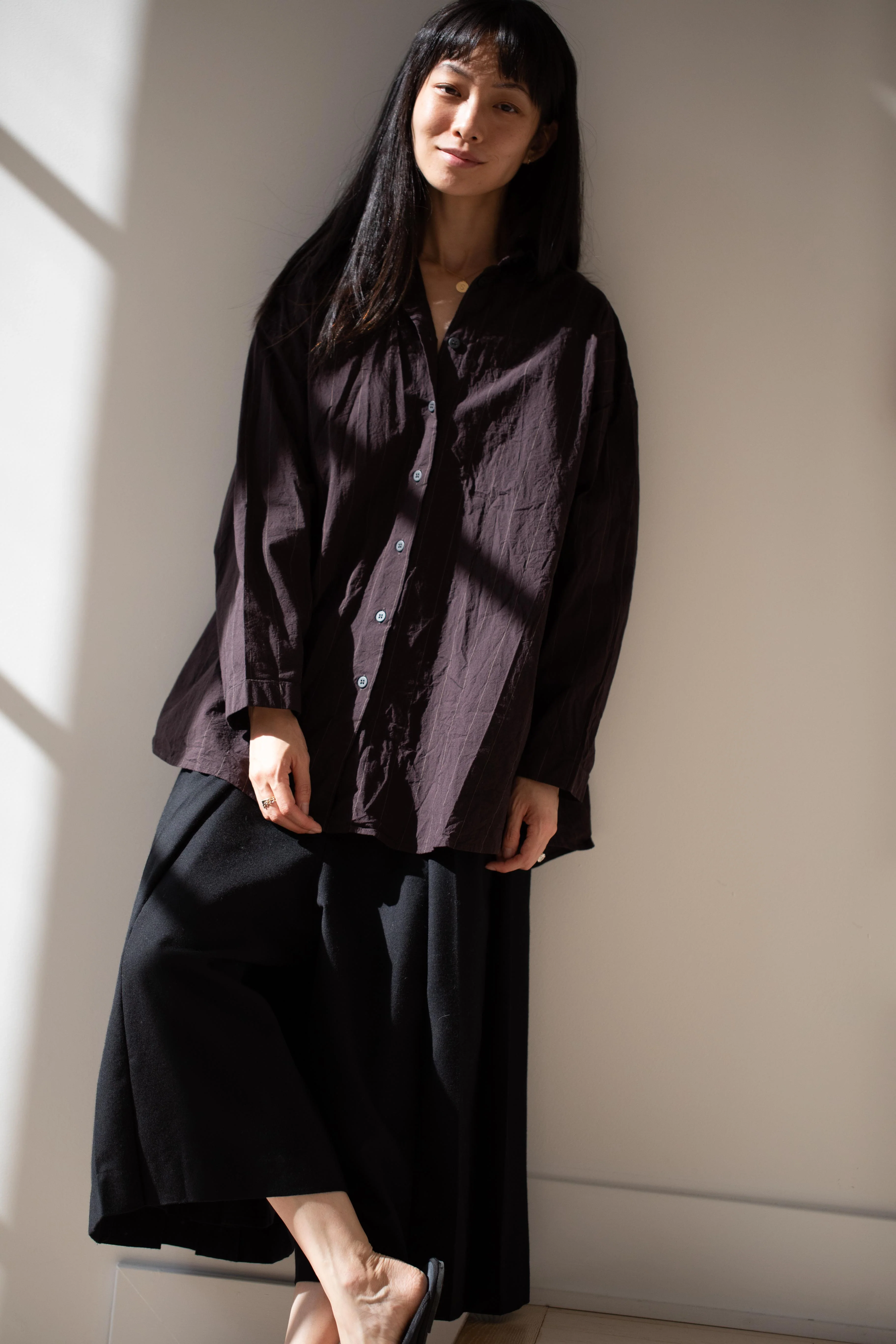 Bergfabel | Long Overshirt in Eggplant Stripe - Image 12