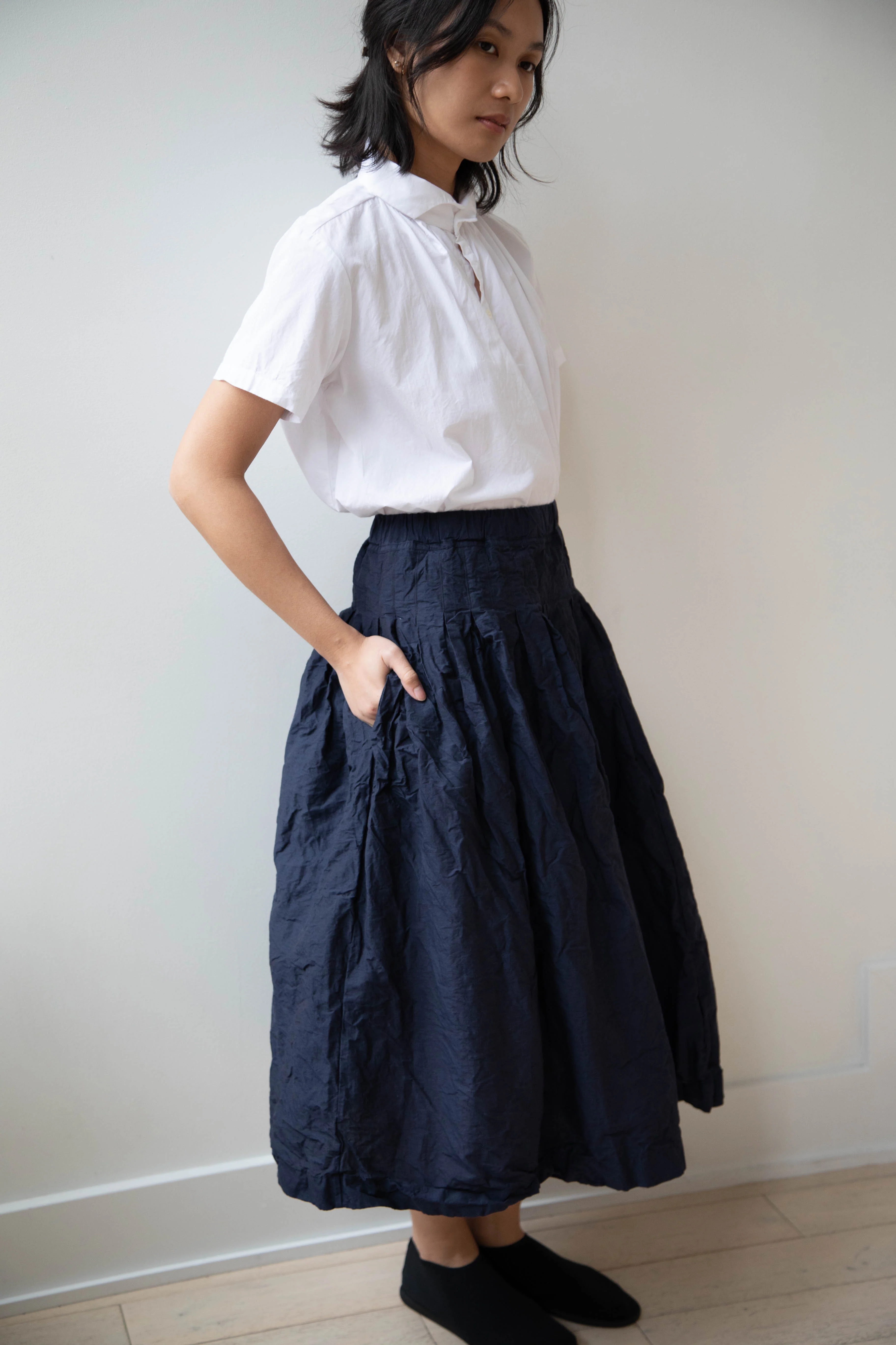 Bergfabel | Farmer Skirt in Navy Cotton Linen Crinkle - Image 16