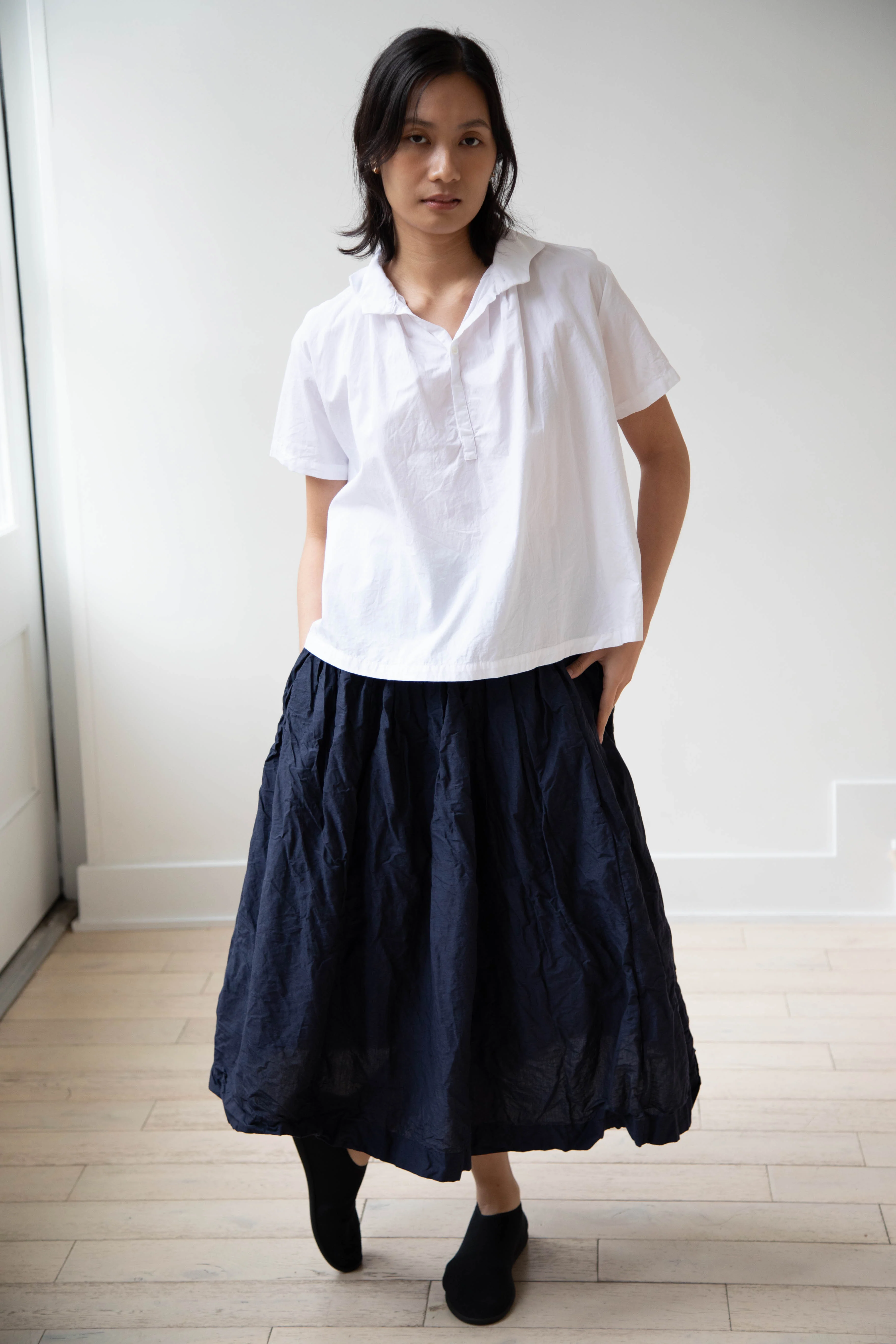 Bergfabel | Farmer Skirt in Navy Cotton Linen Crinkle - Image 22