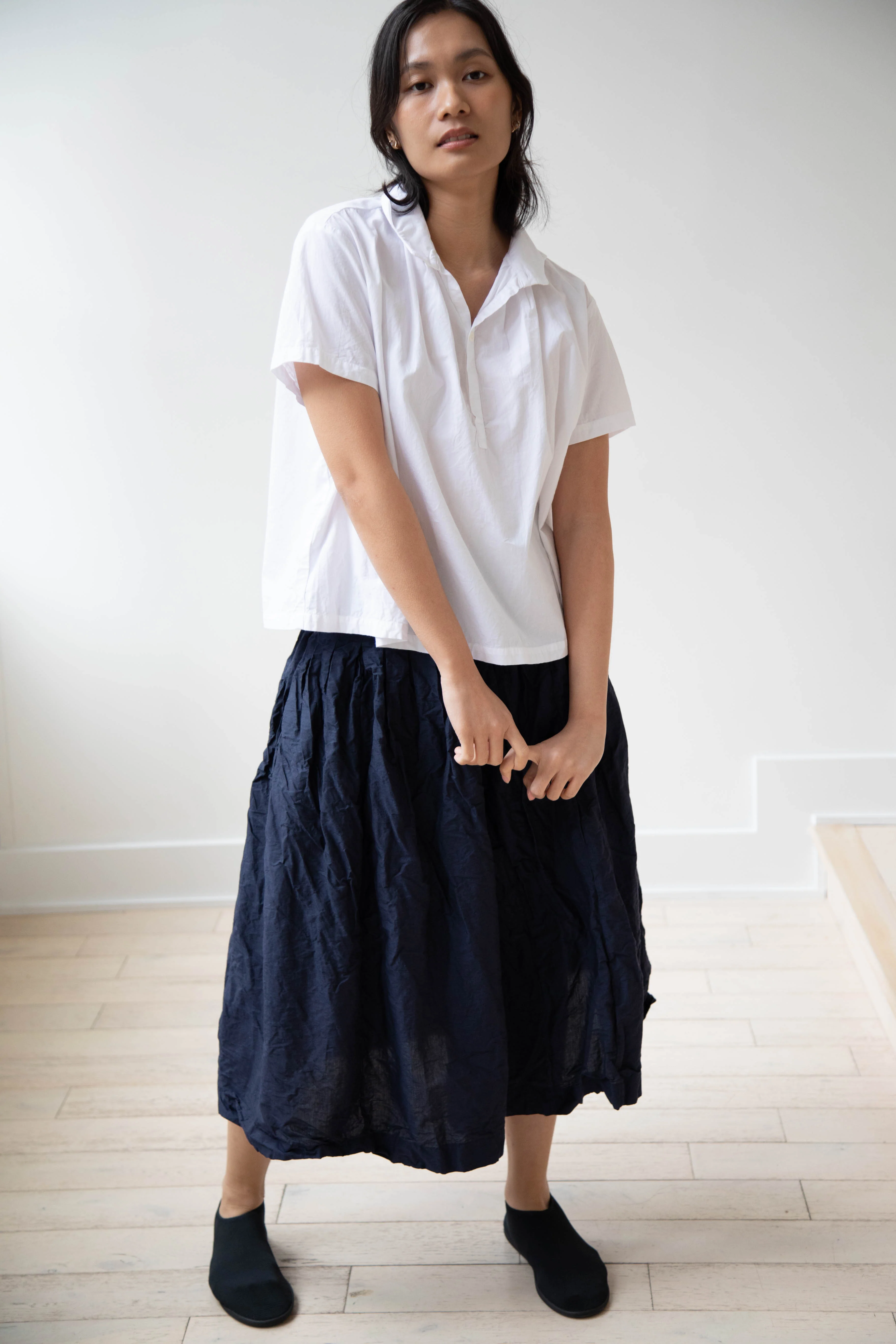 Bergfabel | Farmer Skirt in Navy Cotton Linen Crinkle - Image 29