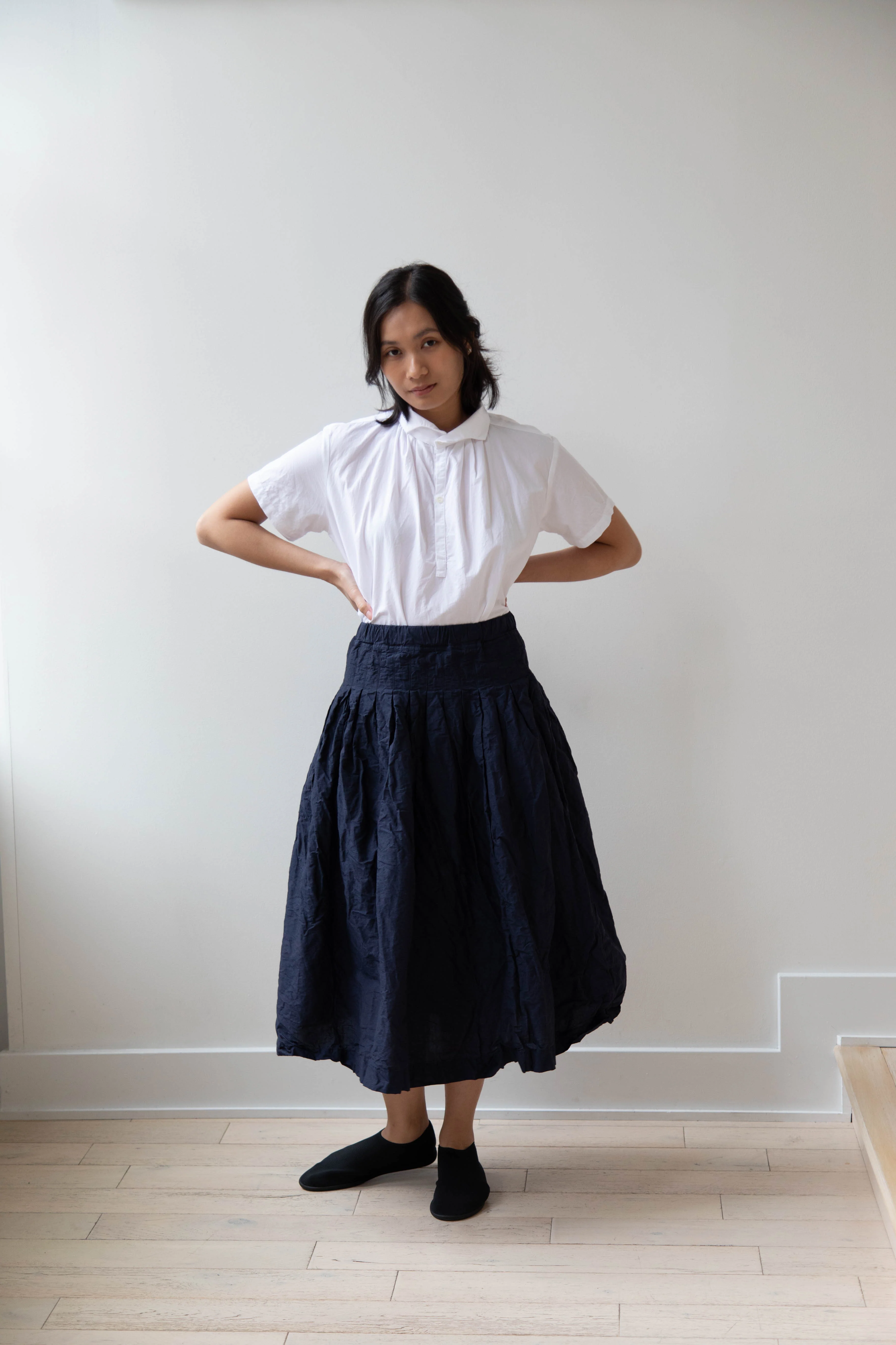 Bergfabel | Farmer Skirt in Navy Cotton Linen Crinkle - Image 9