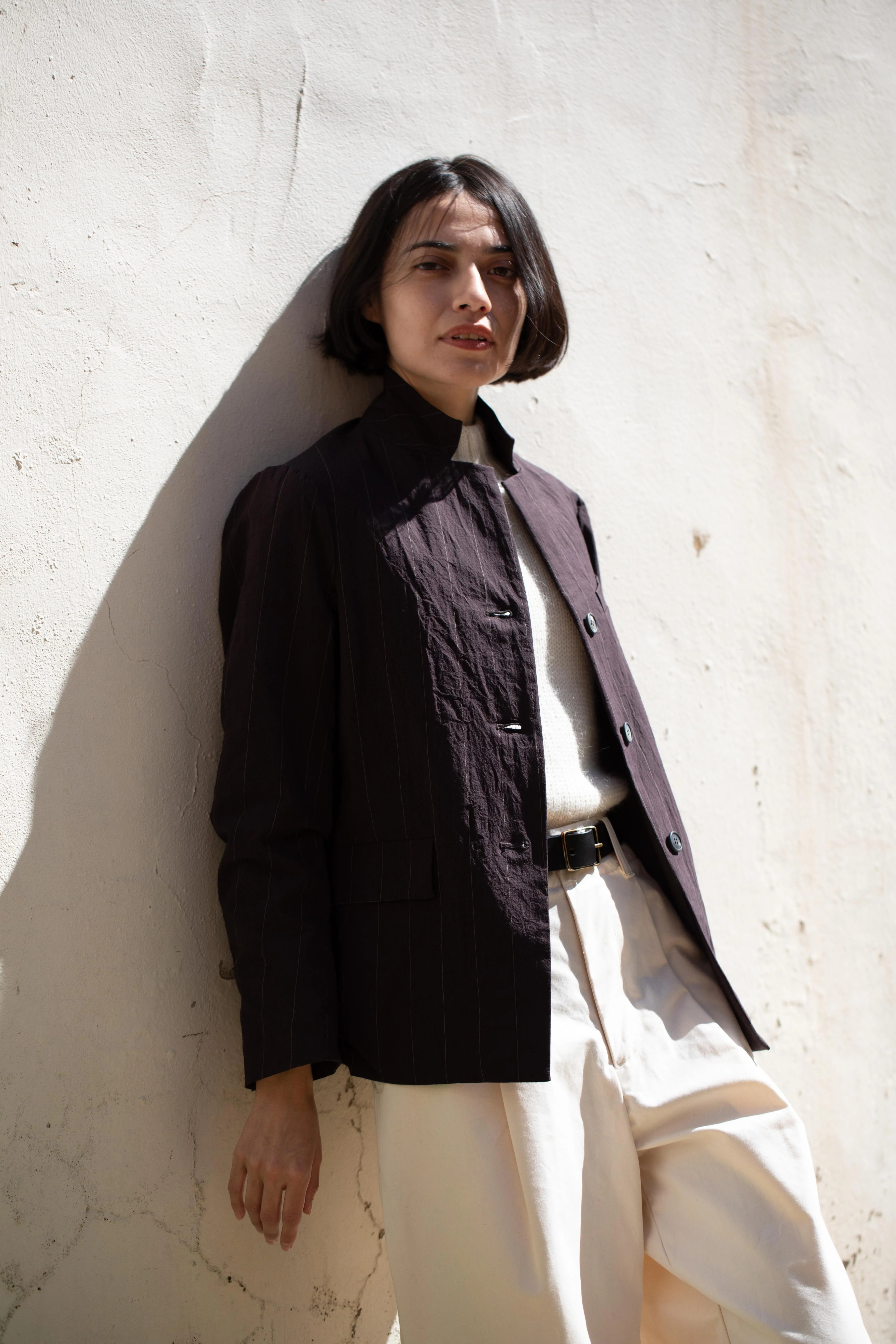 Bergfabel | Giulia Jacket in Eggplant Stripe
