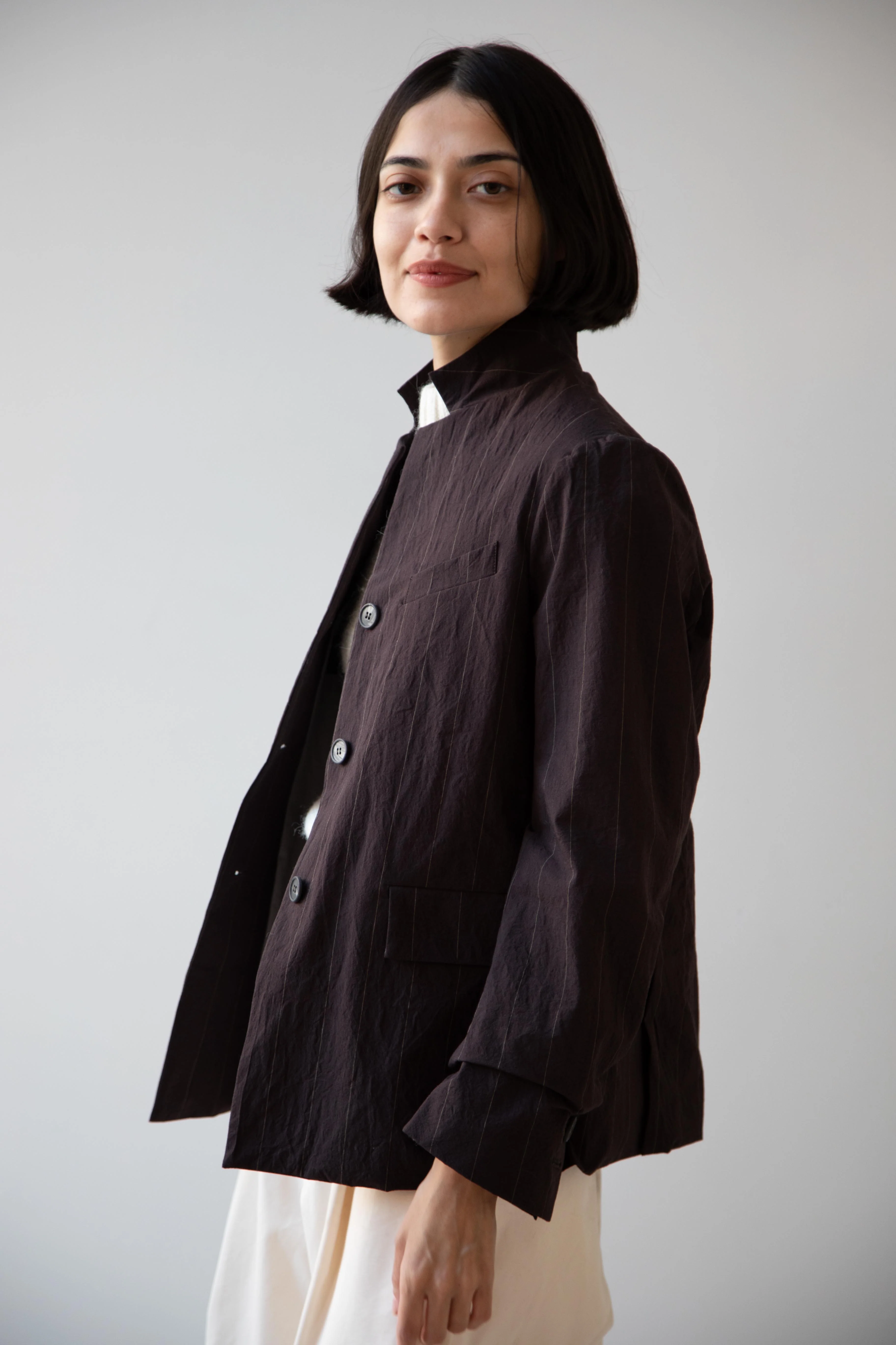 Bergfabel | Giulia Jacket in Eggplant Stripe - Image 3