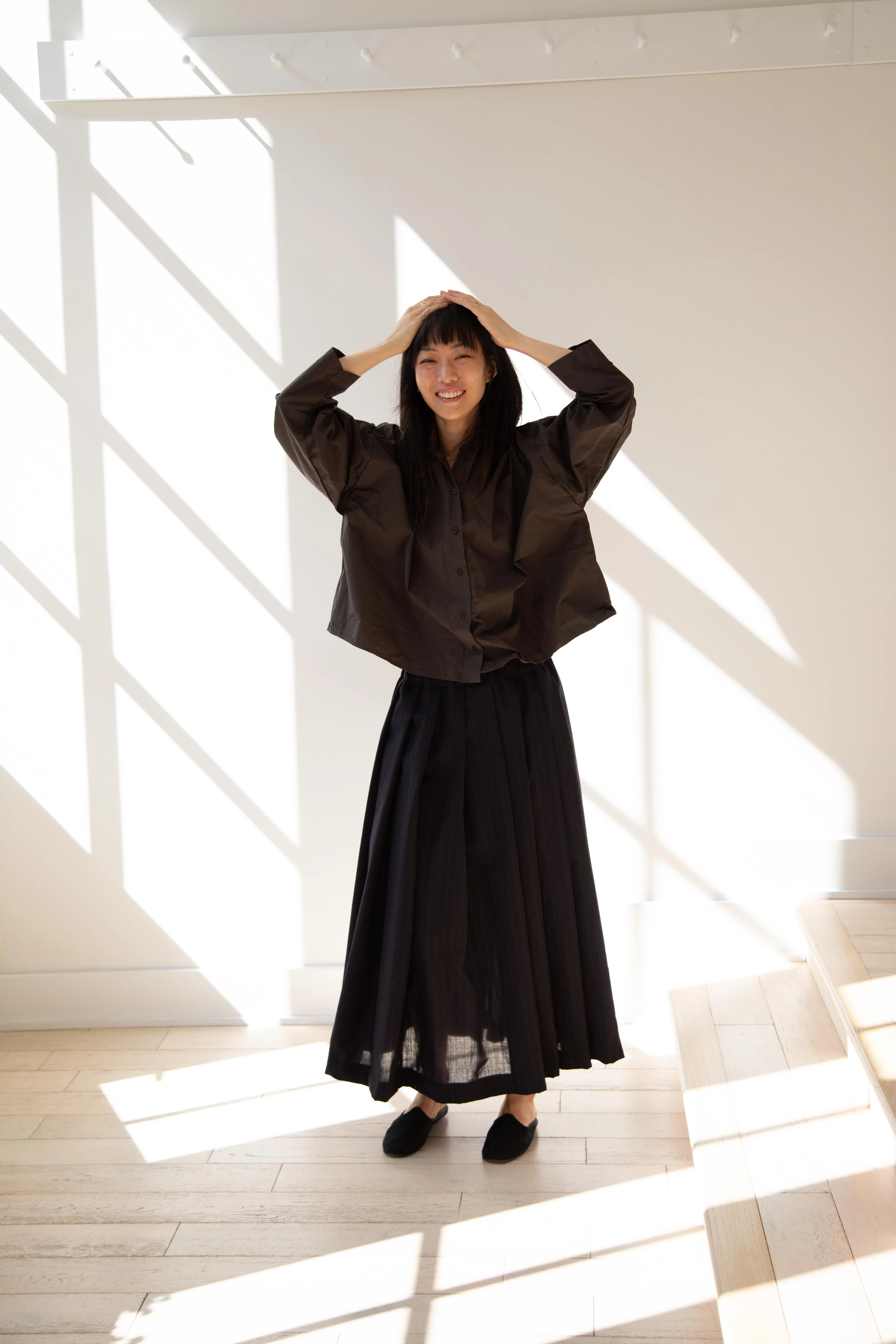 Bergfabel | Matilde Skirt in Navy Stripe Wool - Image 14