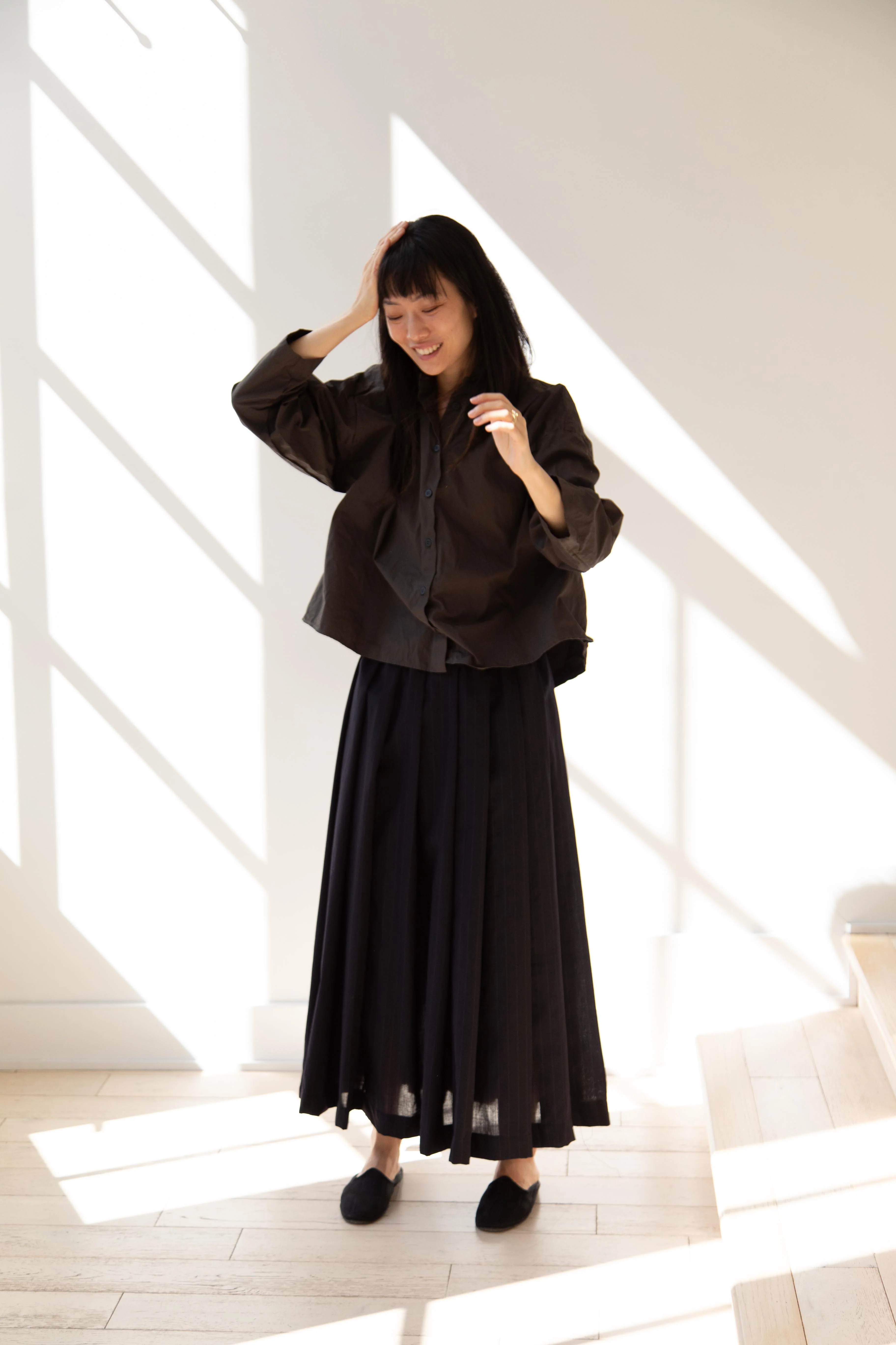 Bergfabel | Matilde Skirt in Navy Stripe Wool - Image 15