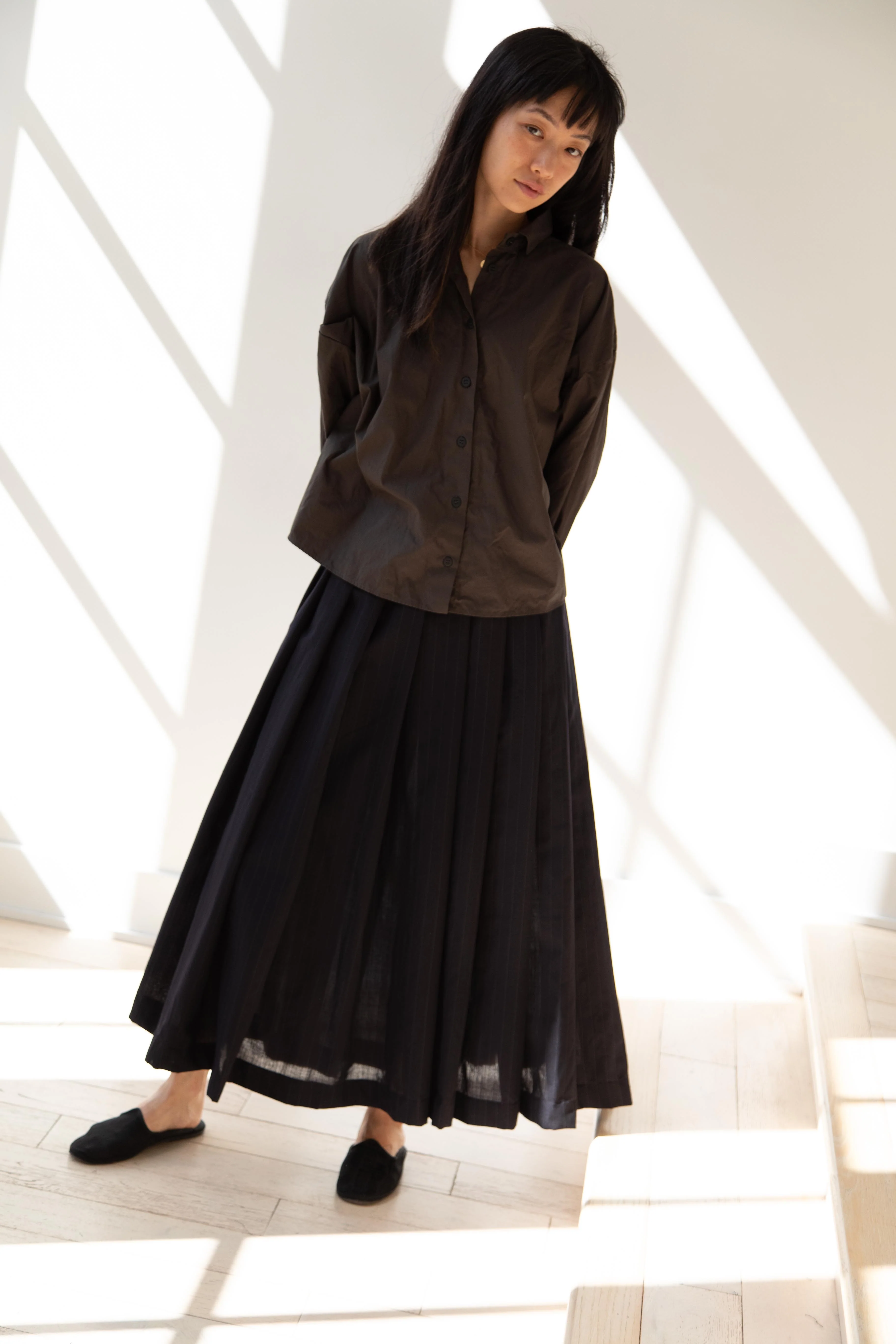 Bergfabel | Matilde Skirt in Navy Stripe Wool - Image 28