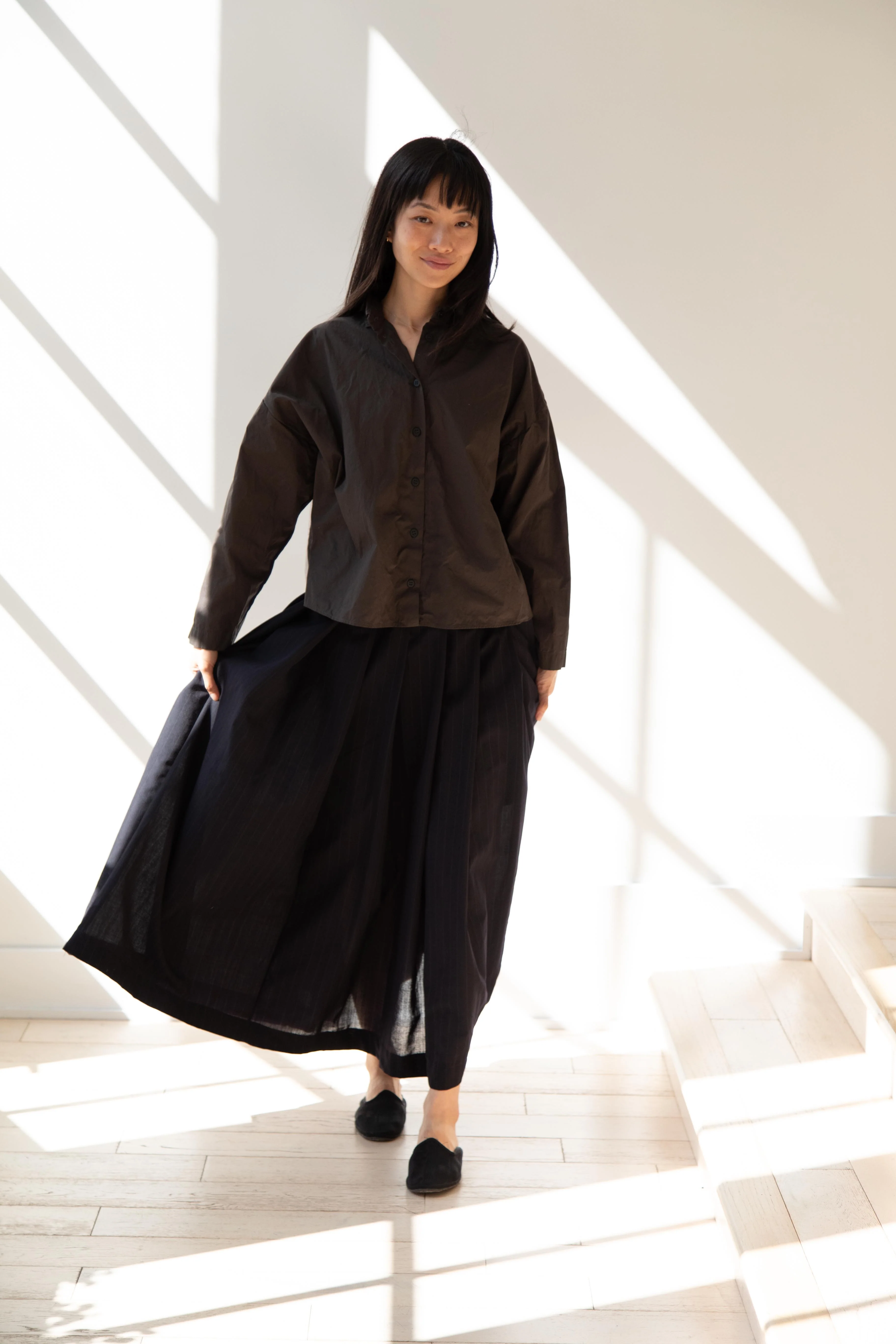 Bergfabel | Matilde Skirt in Navy Stripe Wool - Image 32