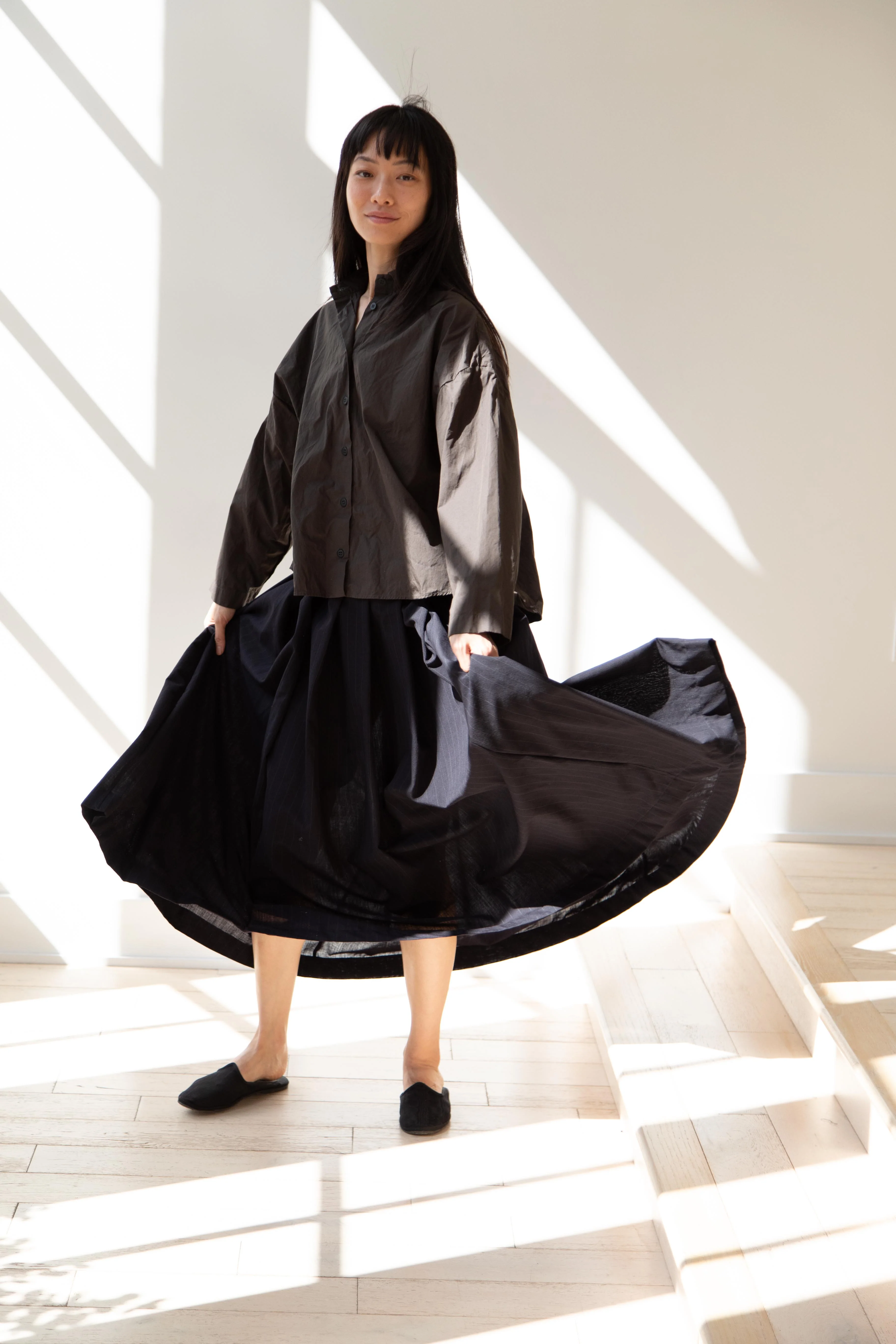 Bergfabel | Matilde Skirt in Navy Stripe Wool - Image 33
