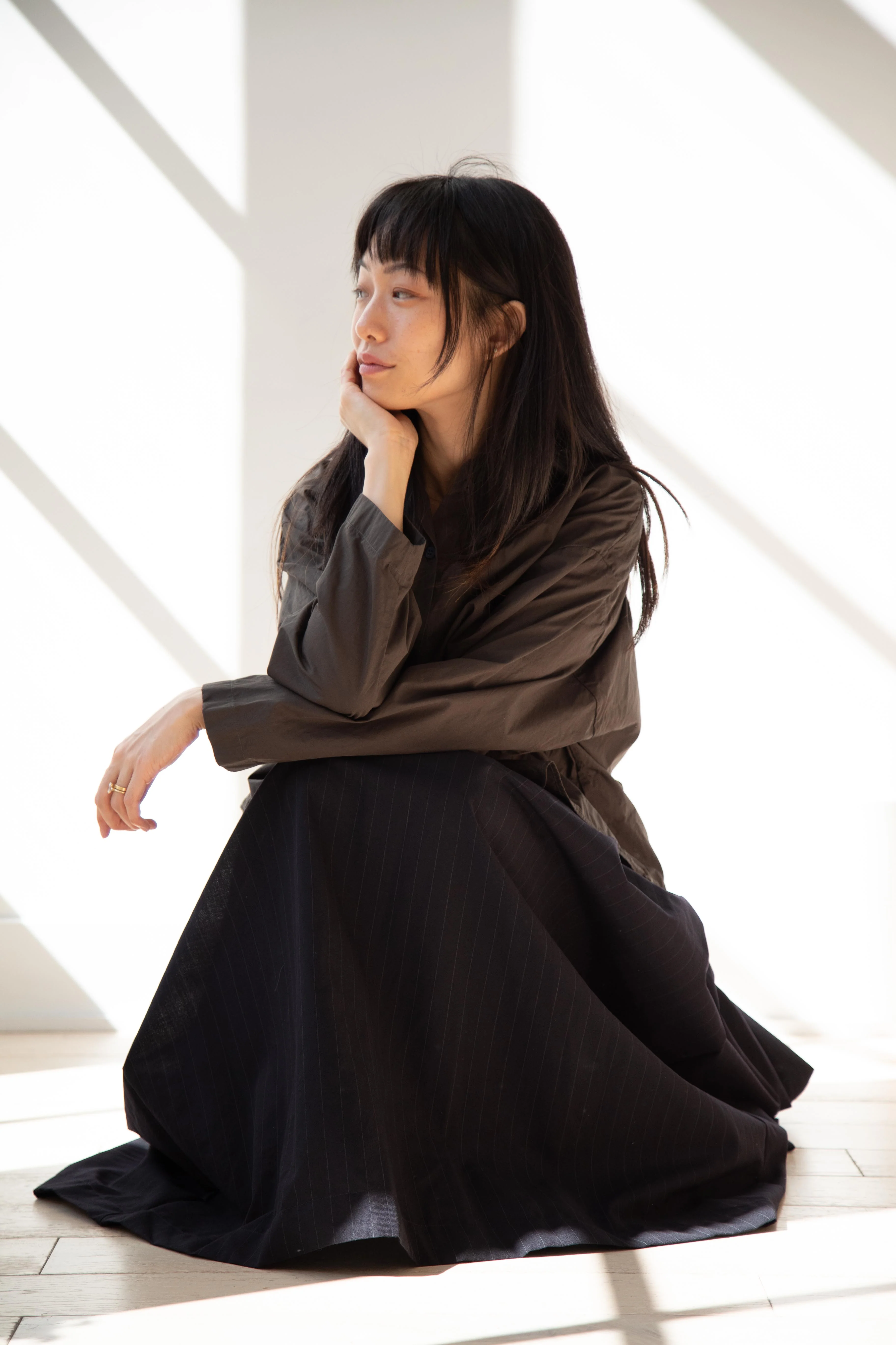 Bergfabel | Matilde Skirt in Navy Stripe Wool - Image 42