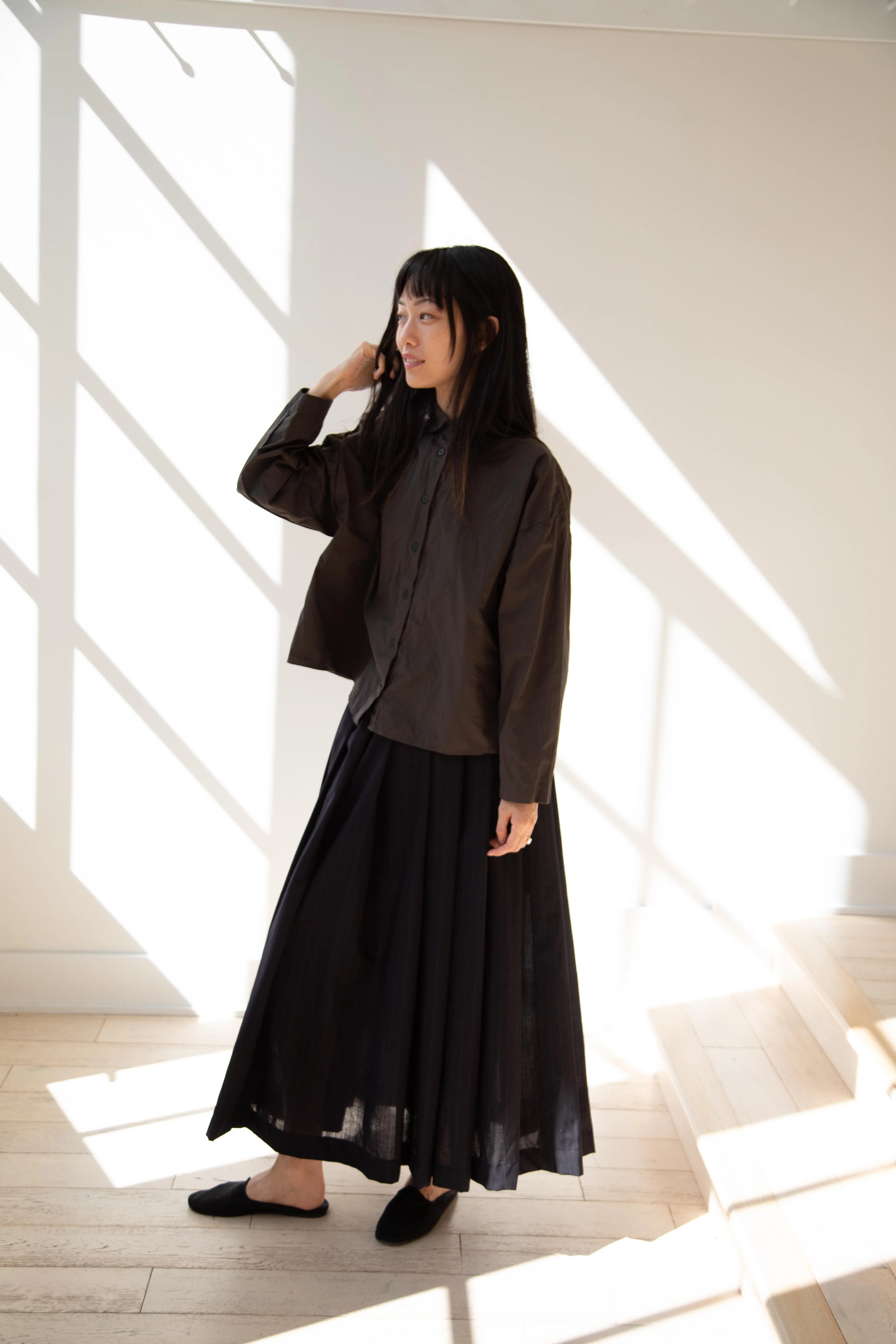 Bergfabel | Matilde Skirt in Navy Stripe Wool - Image 53