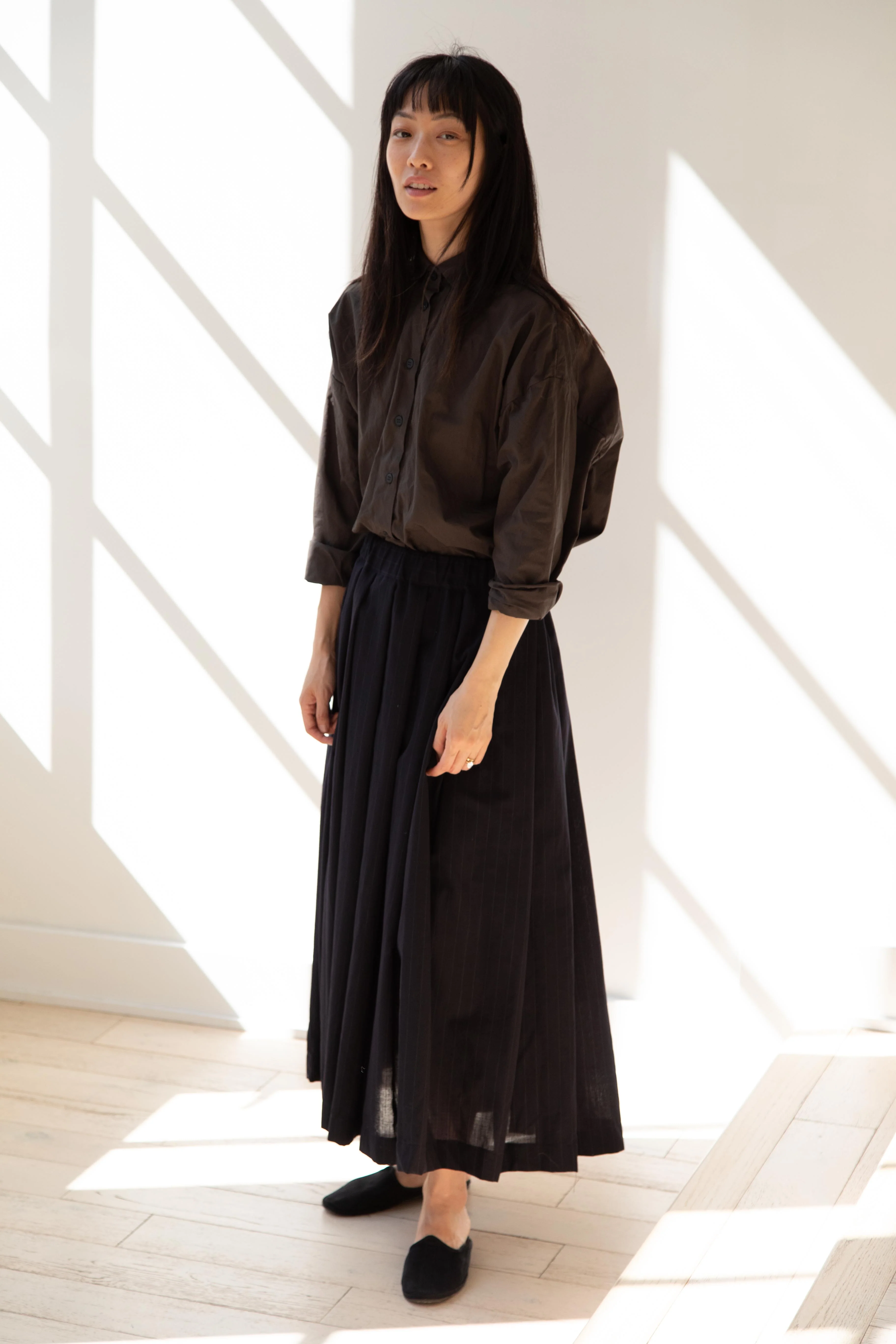 Bergfabel | Matilde Skirt in Navy Stripe Wool - Image 55