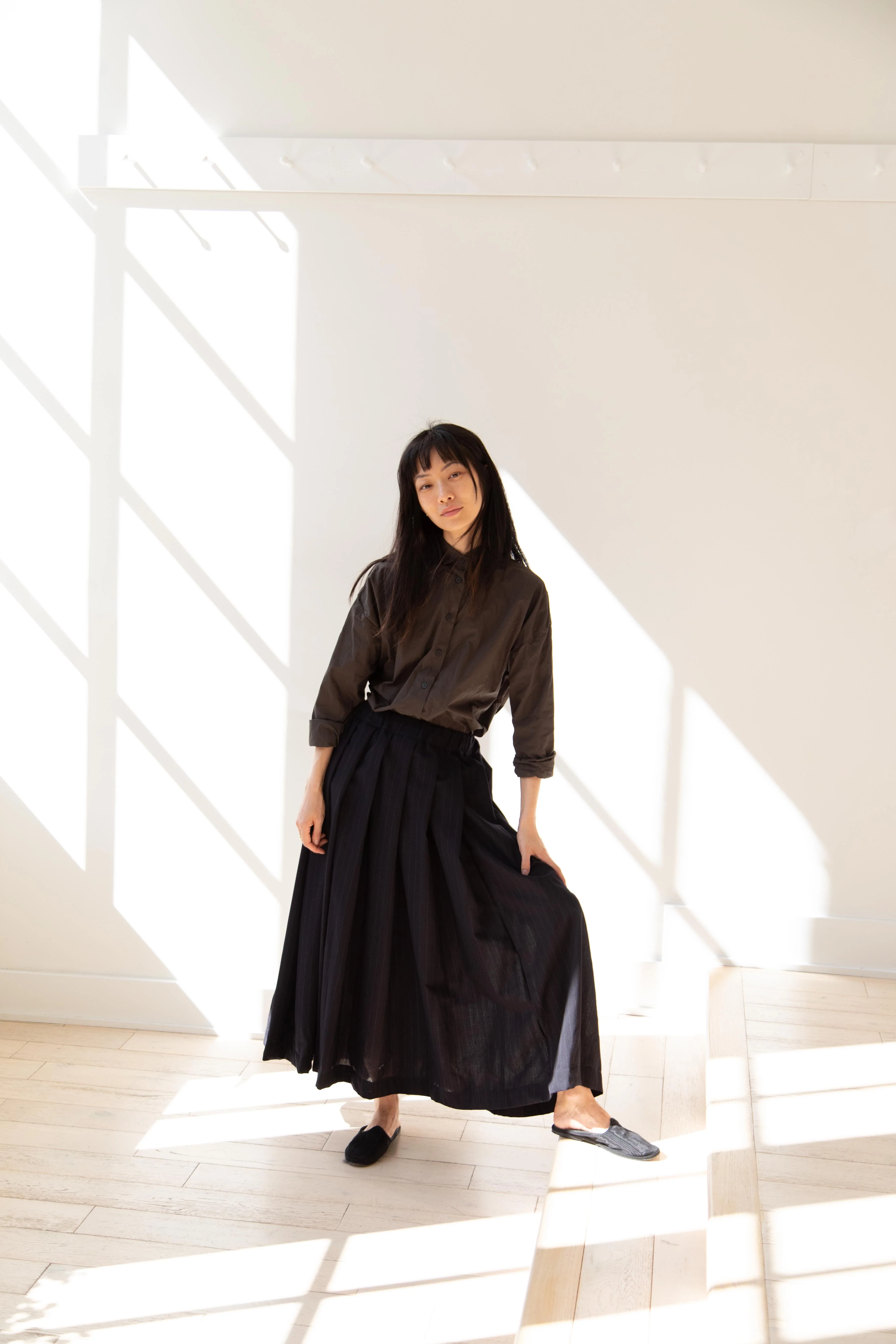 Bergfabel | Matilde Skirt in Navy Stripe Wool - Image 58