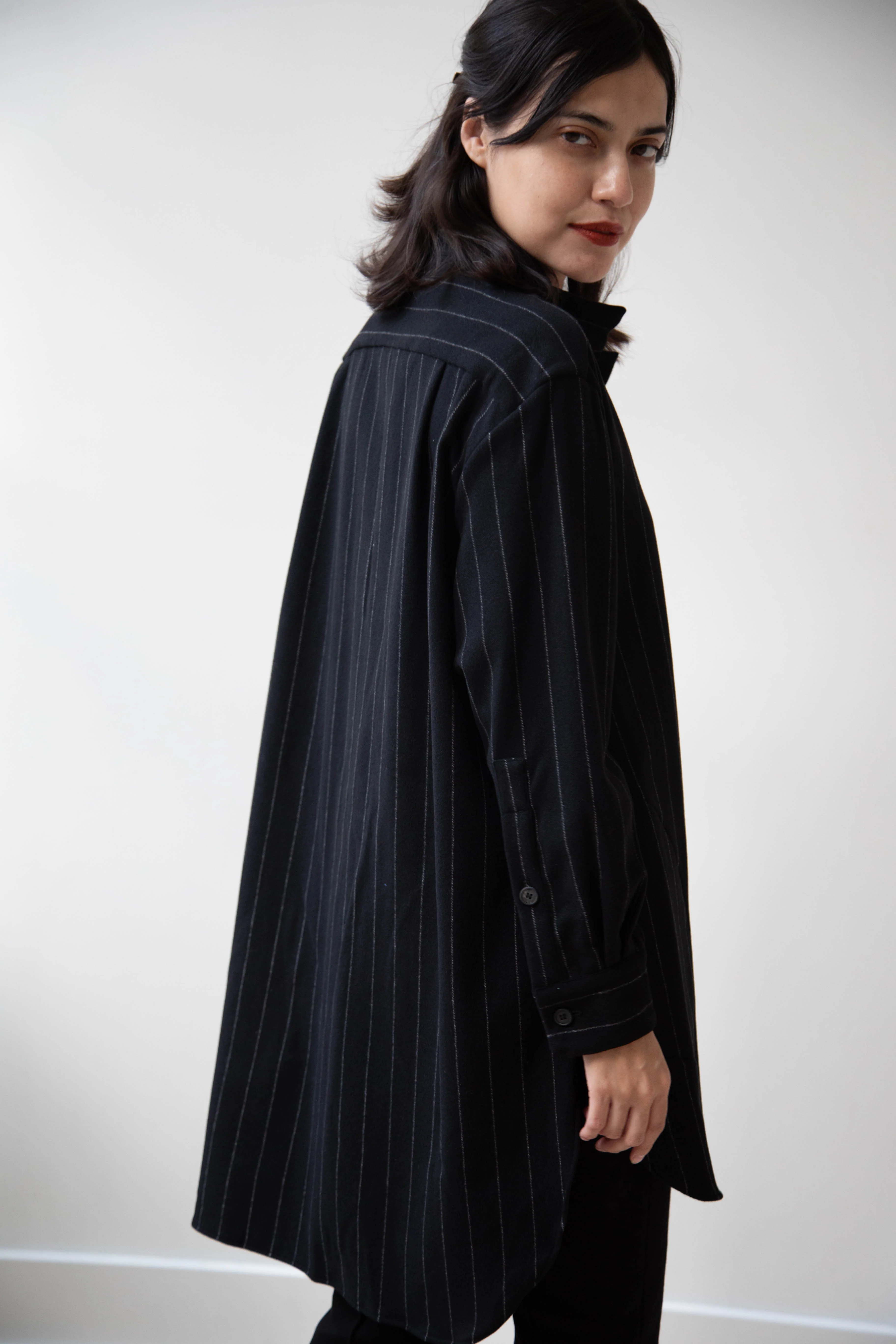 Bergfabel | Tania Shirt in Black Pin Stripe Cashmere - Image 11