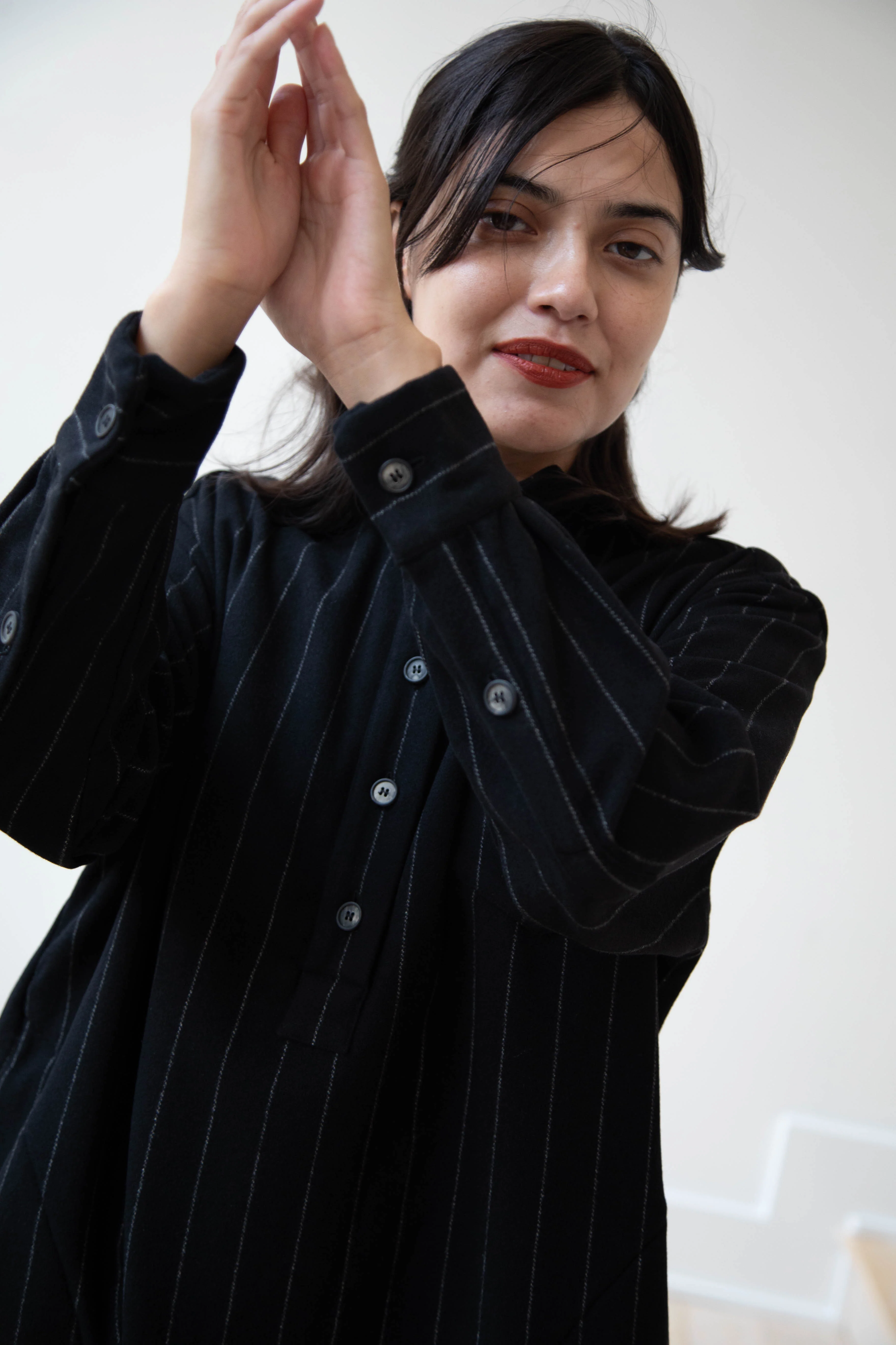 Bergfabel | Tania Shirt in Black Pin Stripe Cashmere - Image 43