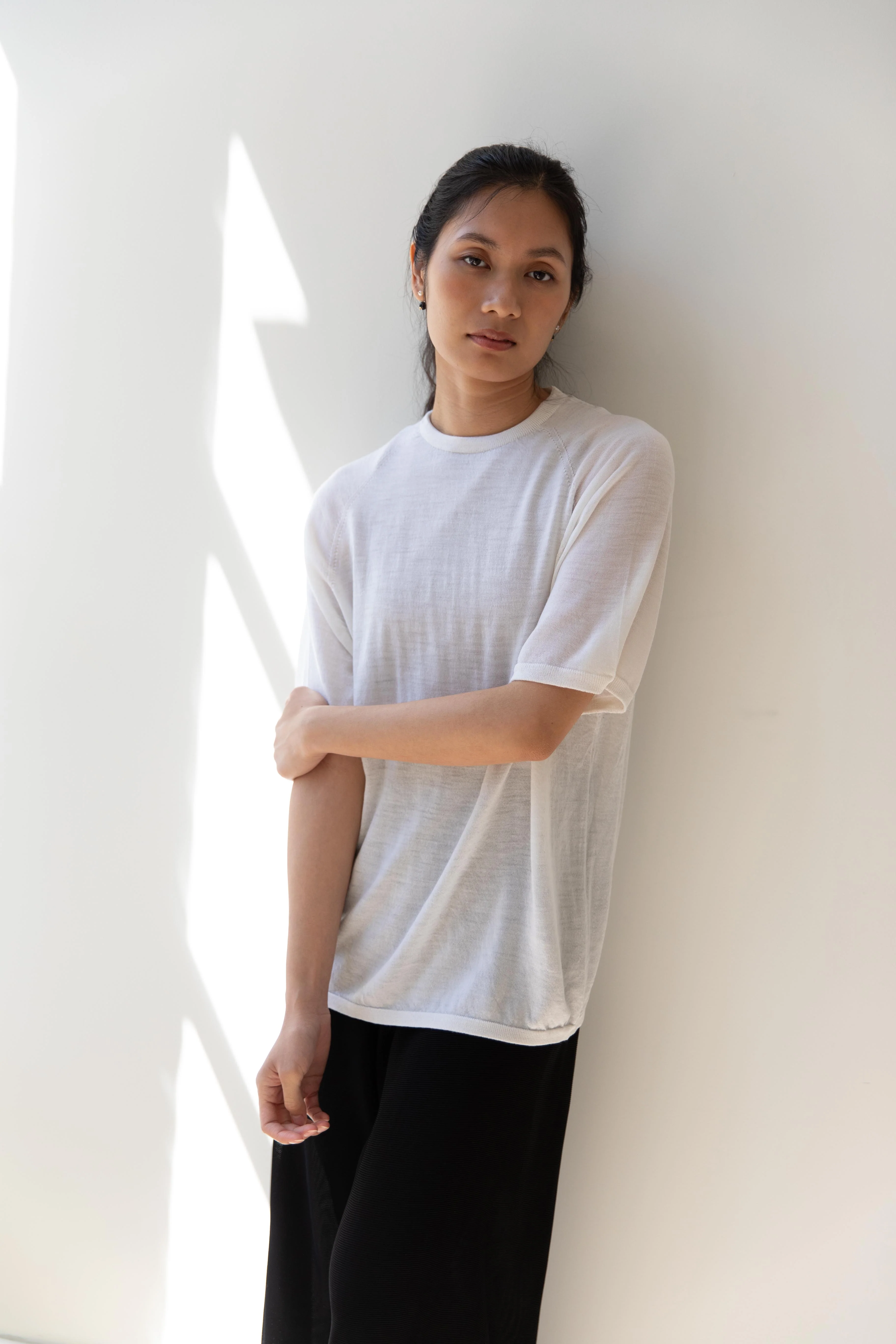Cancellato Uniform | Light Weight Wool Classic T Shirt in White - Image 18