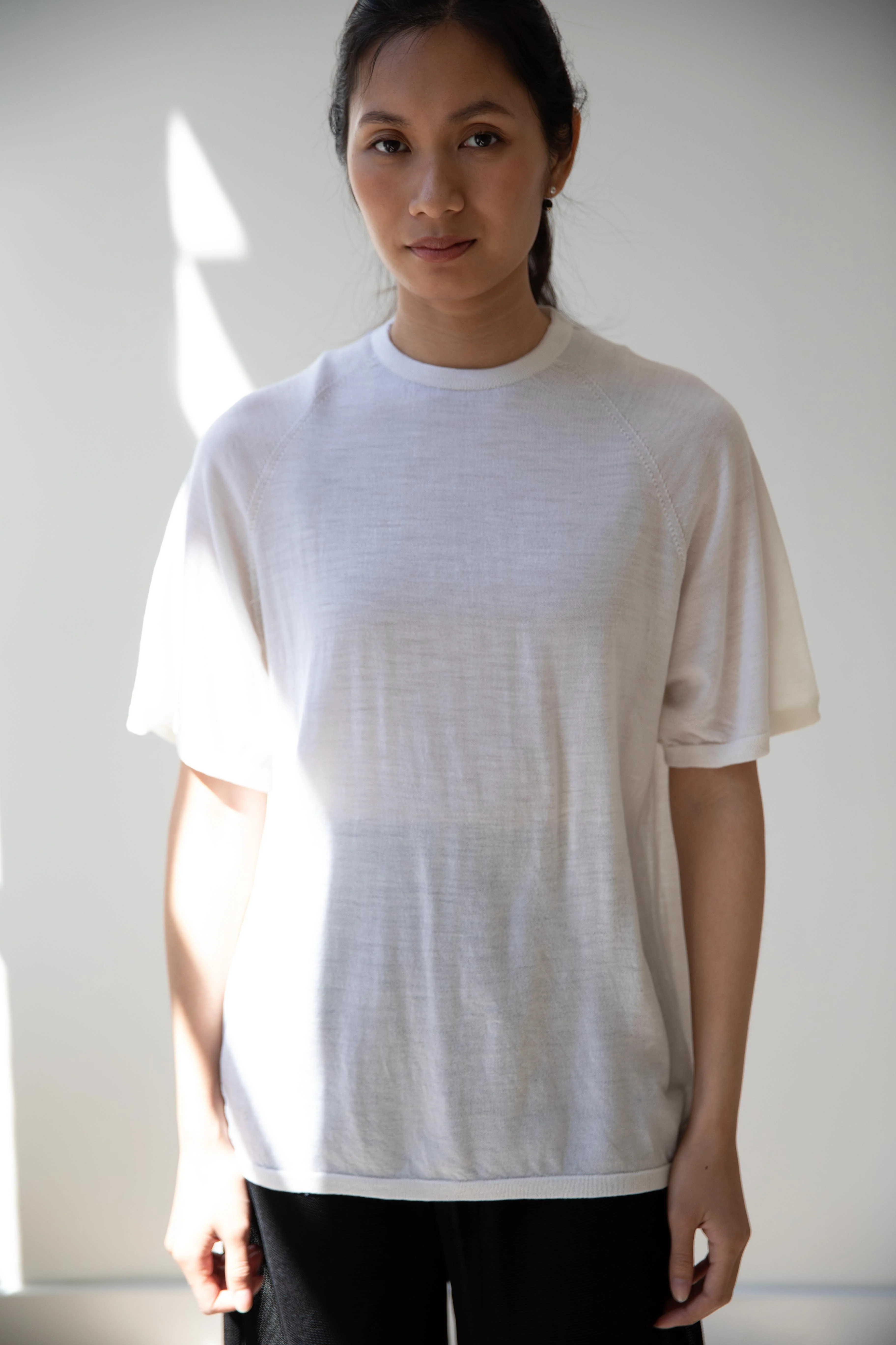 Cancellato Uniform | Light Weight Wool Classic T Shirt in White - Image 3