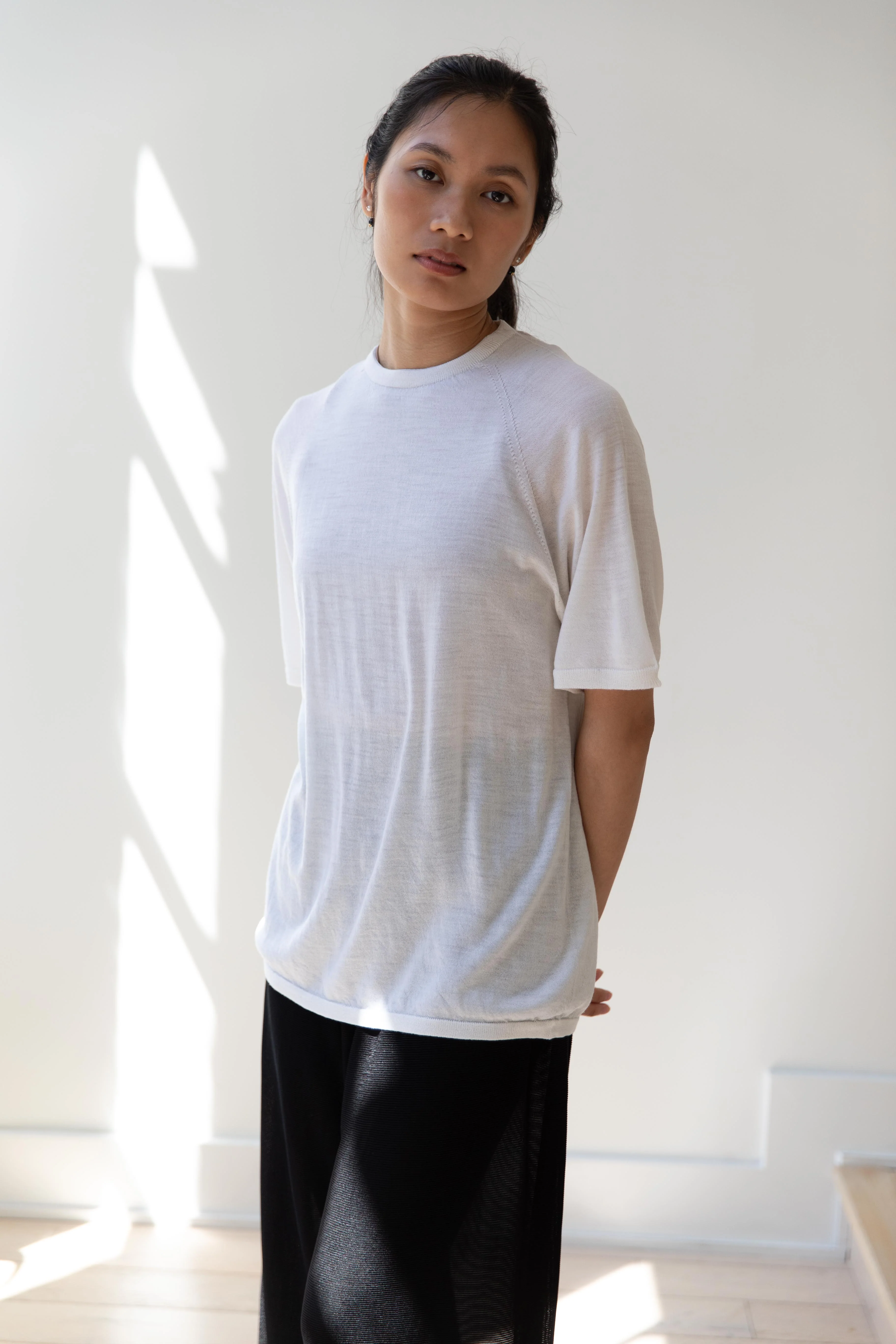 Cancellato Uniform | Light Weight Wool Classic T Shirt in White - Image 5