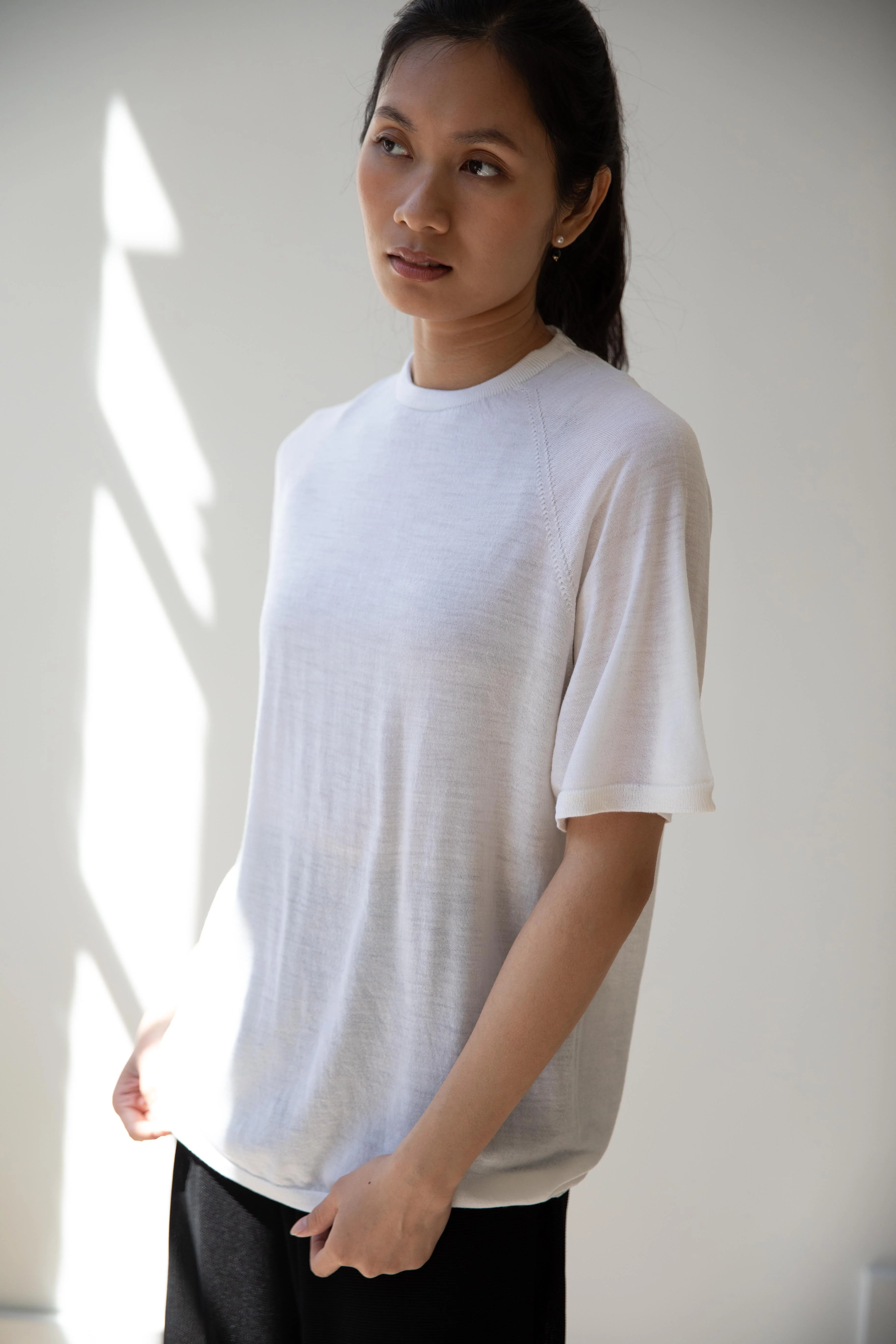 Cancellato Uniform | Light Weight Wool Classic T Shirt in White - Image 7