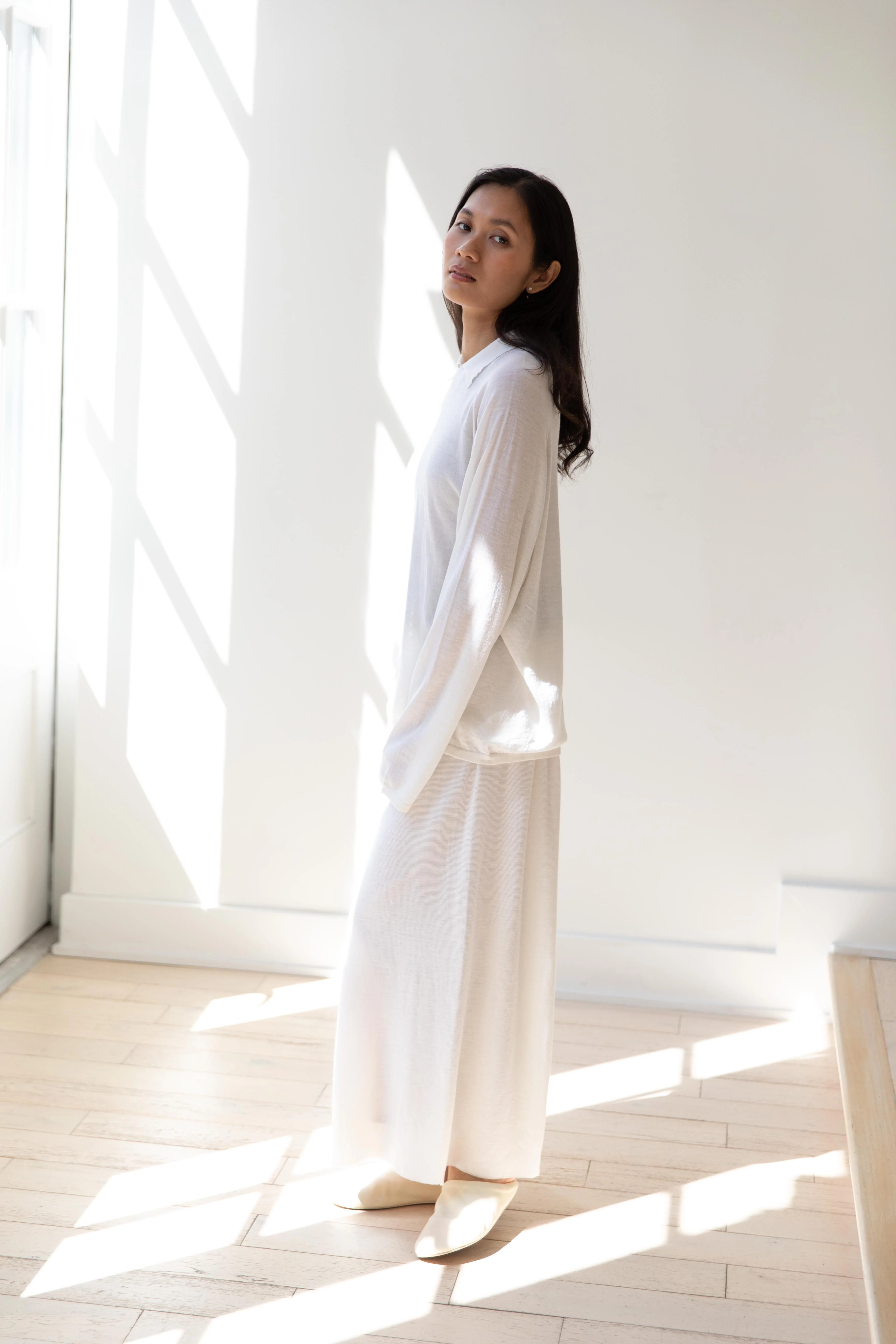 Cancellato Uniform | Light Wool Wide Leg Pants in White - Image 12