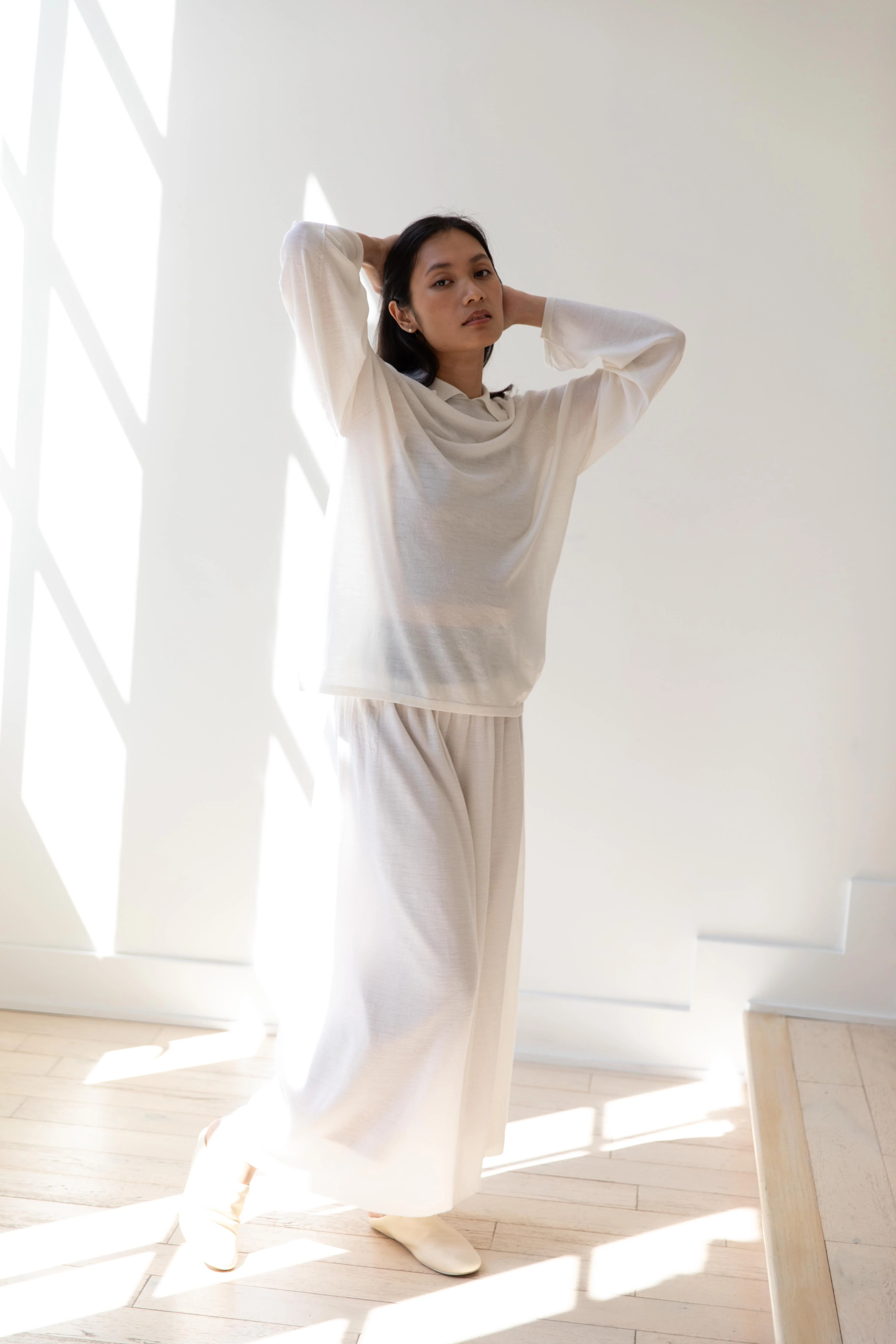 Cancellato Uniform | Light Wool Wide Leg Pants in White - Image 14