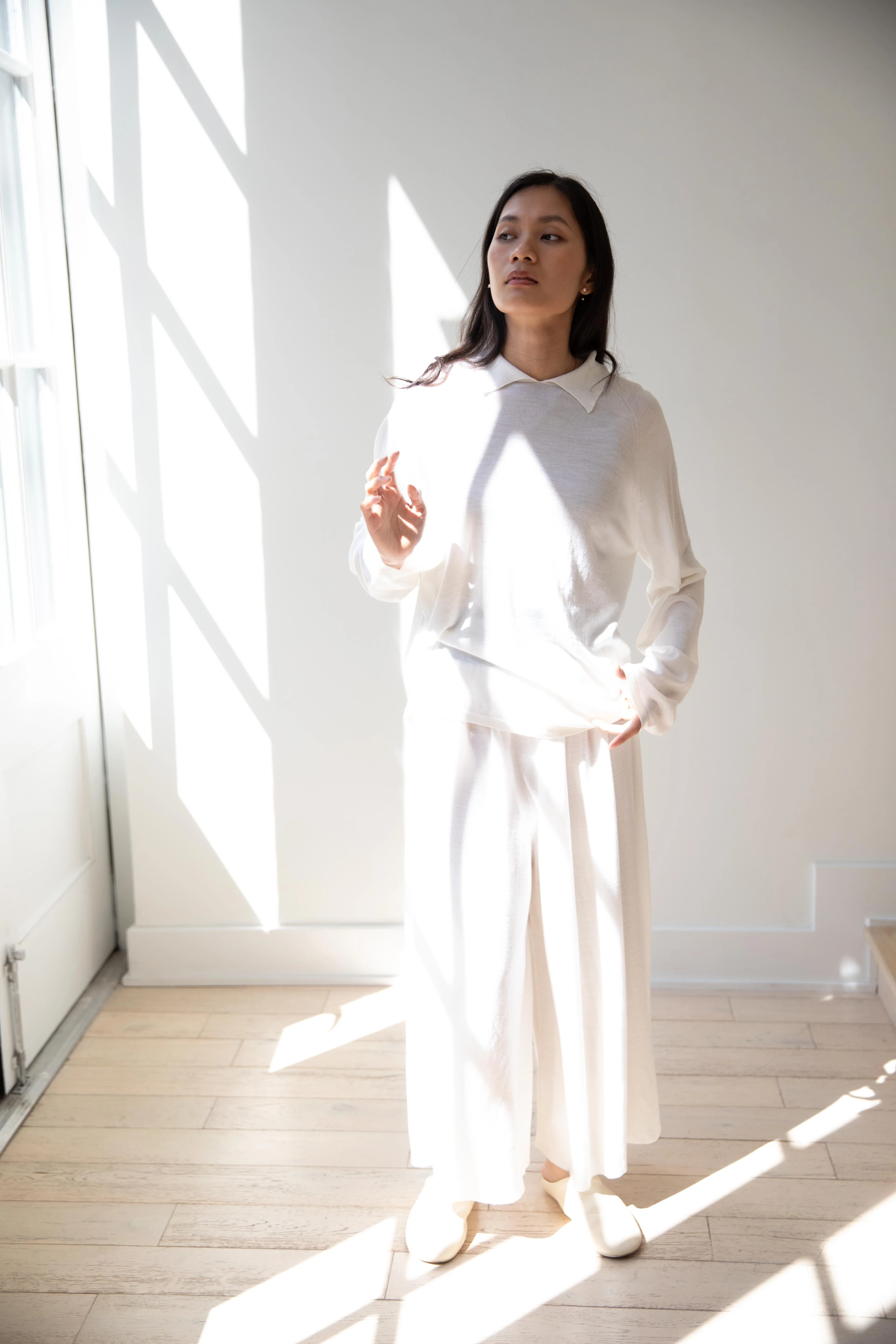 Cancellato Uniform | Light Wool Wide Leg Pants in White - Image 19
