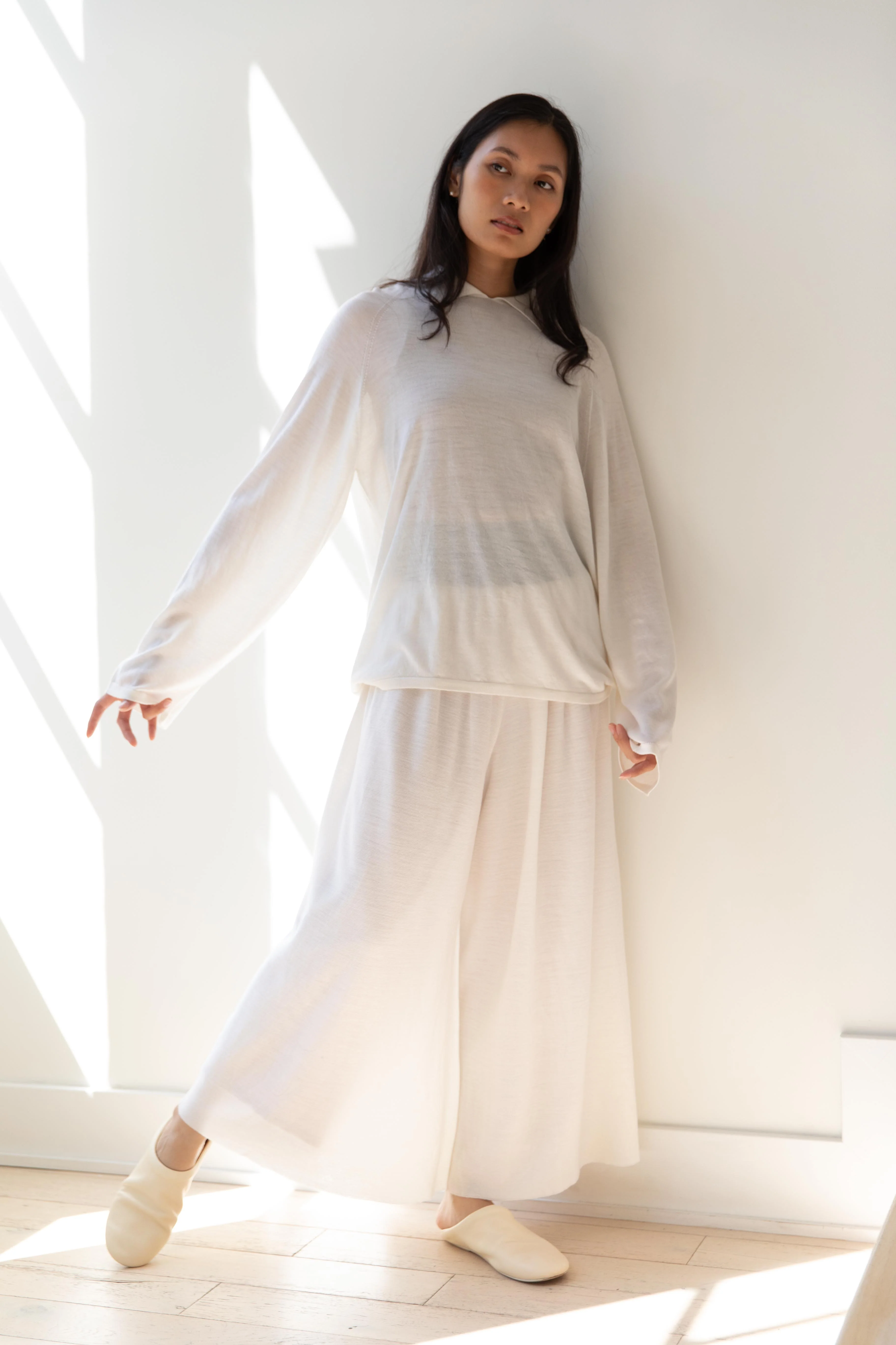 Cancellato Uniform | Light Wool Wide Leg Pants in White - Image 27