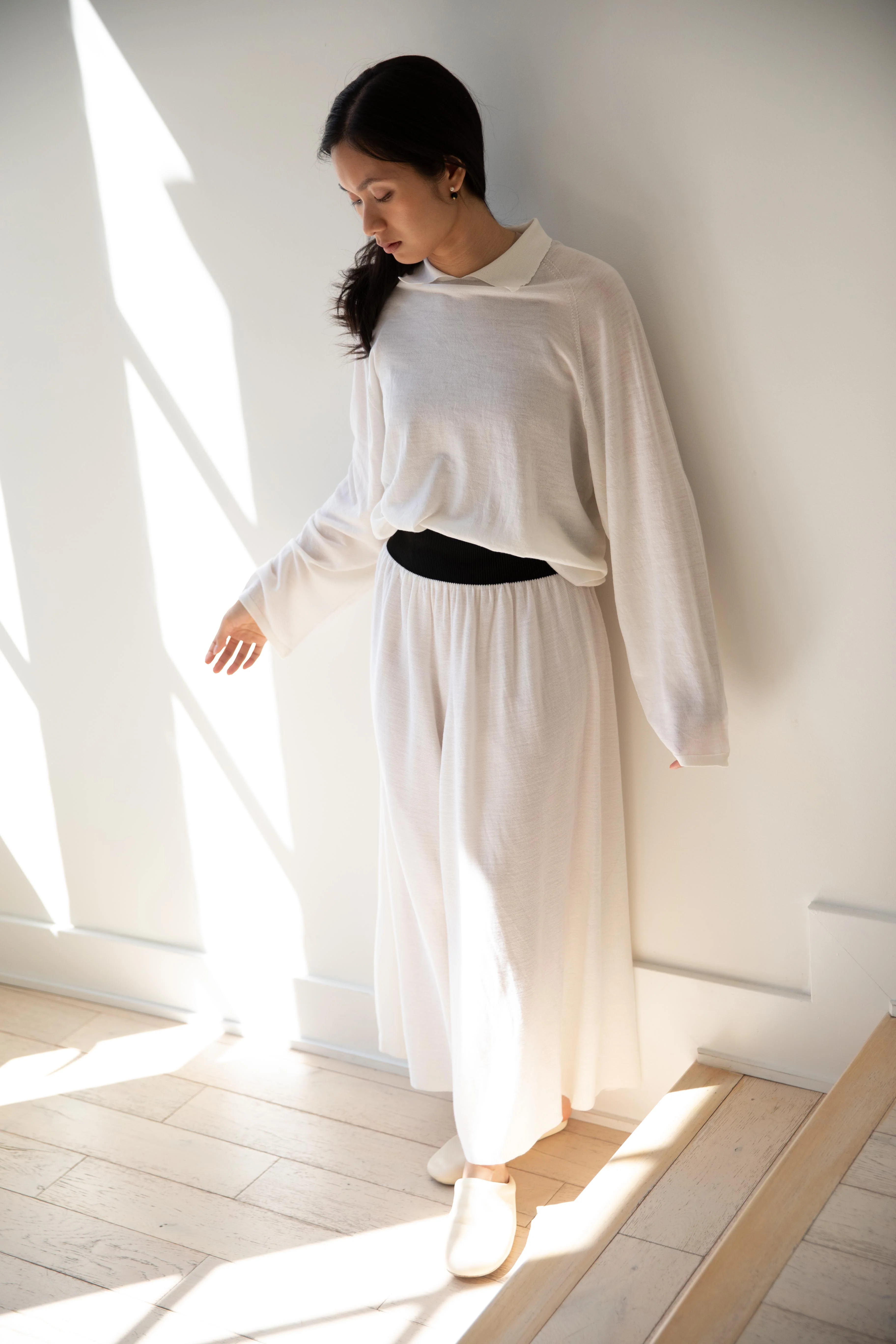 Cancellato Uniform | Light Wool Wide Leg Pants in White - Image 4