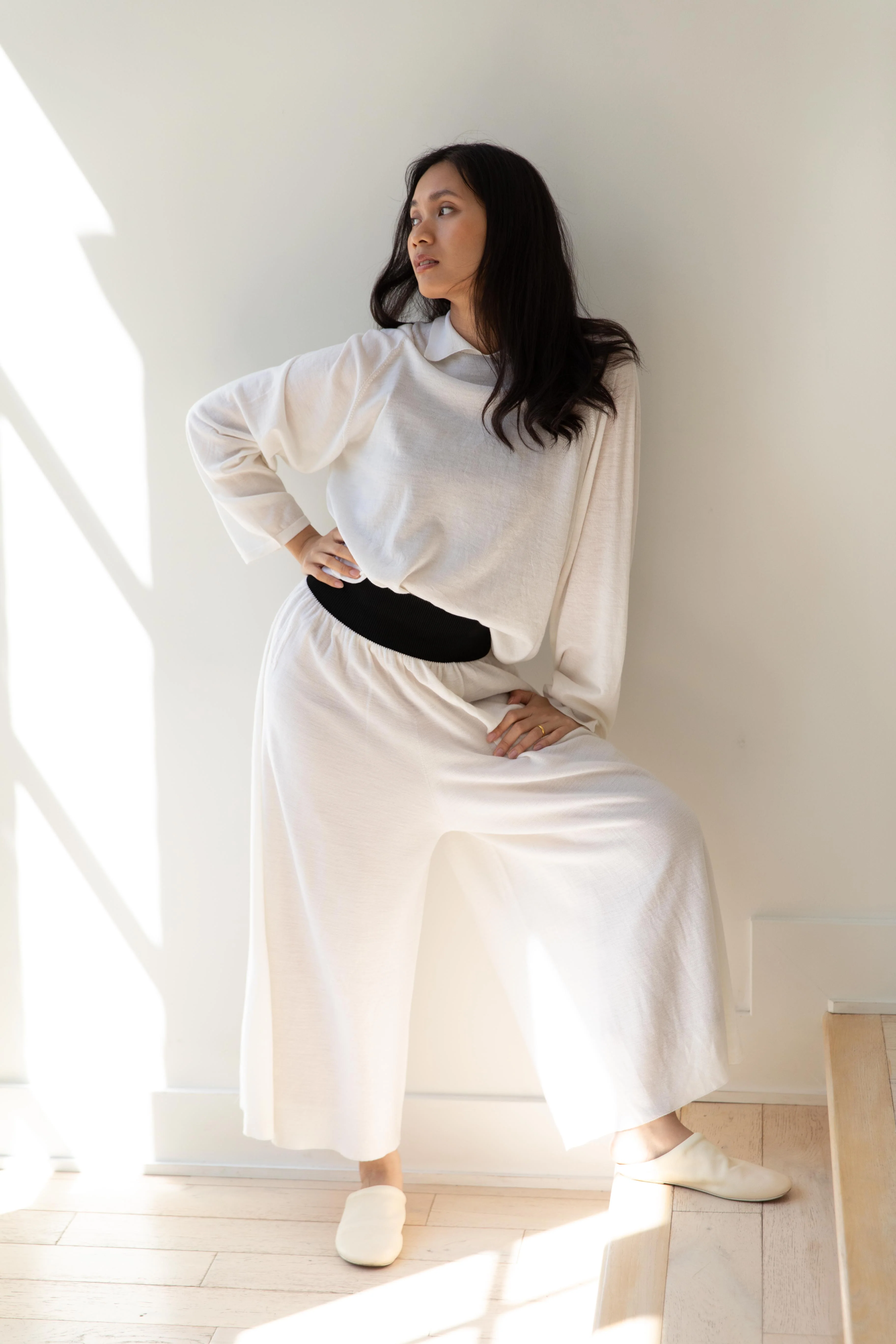 Cancellato Uniform | Light Wool Wide Leg Pants in White - Image 54