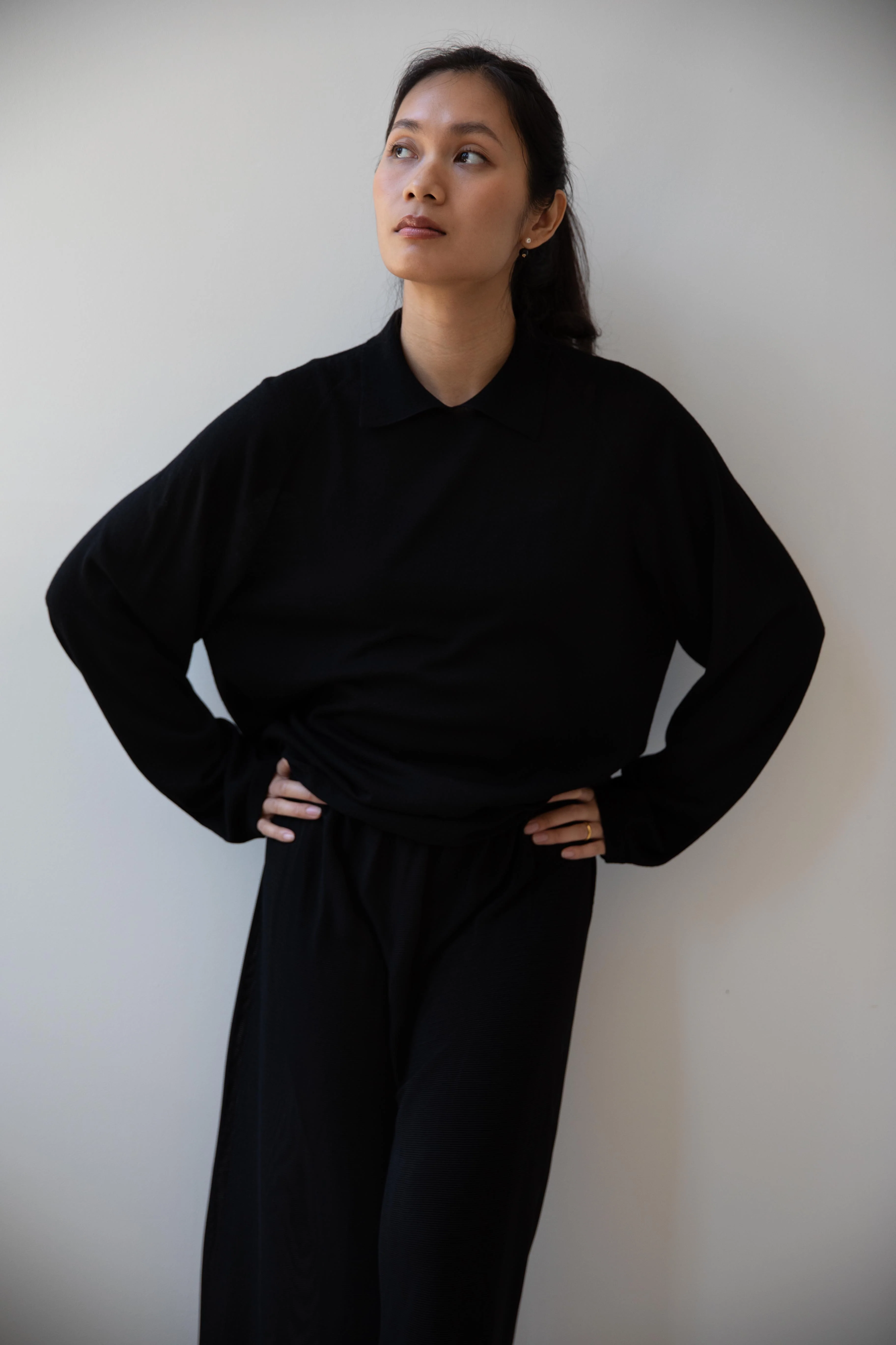 Cancellato Uniform | Light Weight Wool Long Sleeve Polo Shirt in Black - Image 24