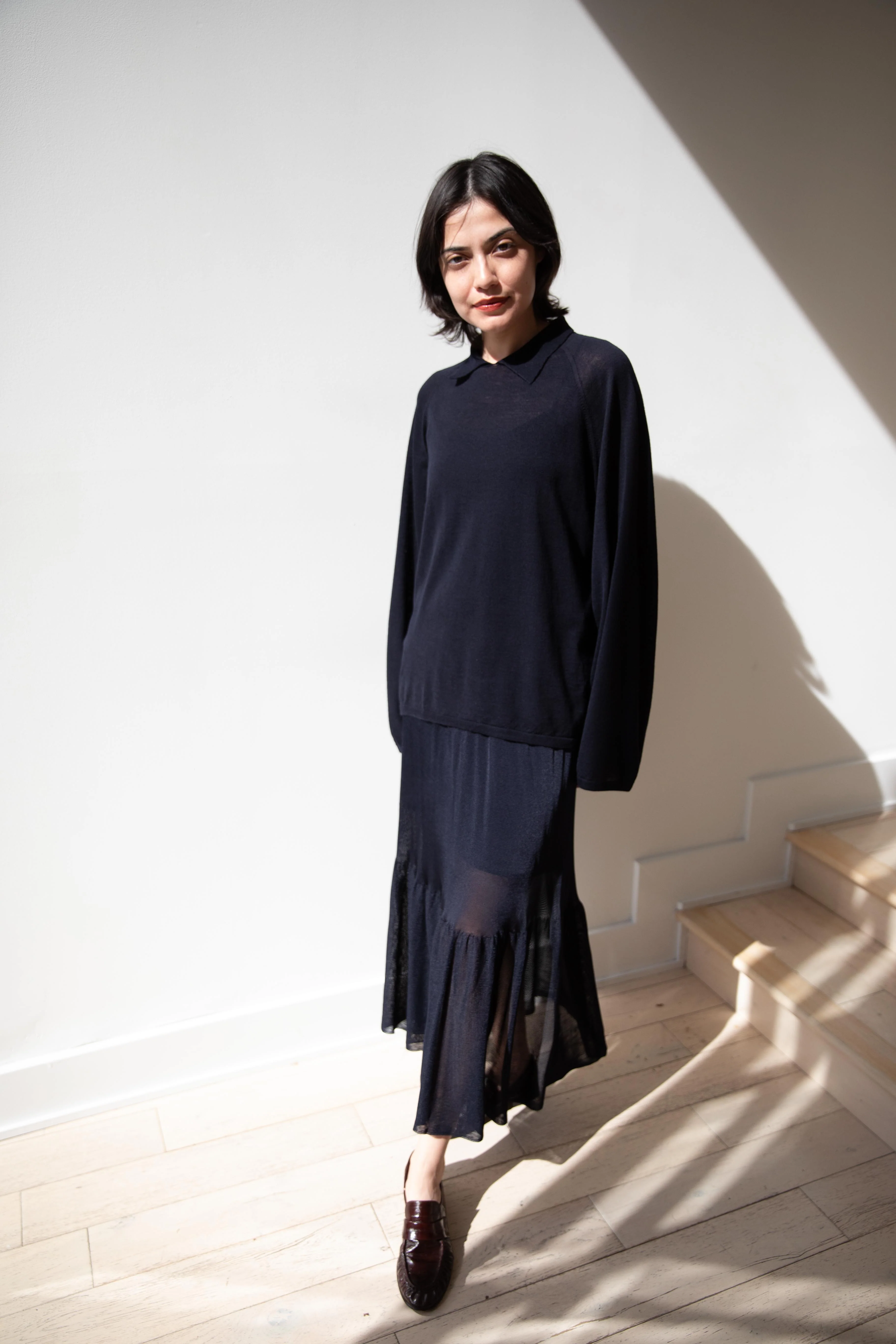 Cancellato Uniform | Light Weight Wool Long Sleeve Polo Shirt in Navy - Image 28