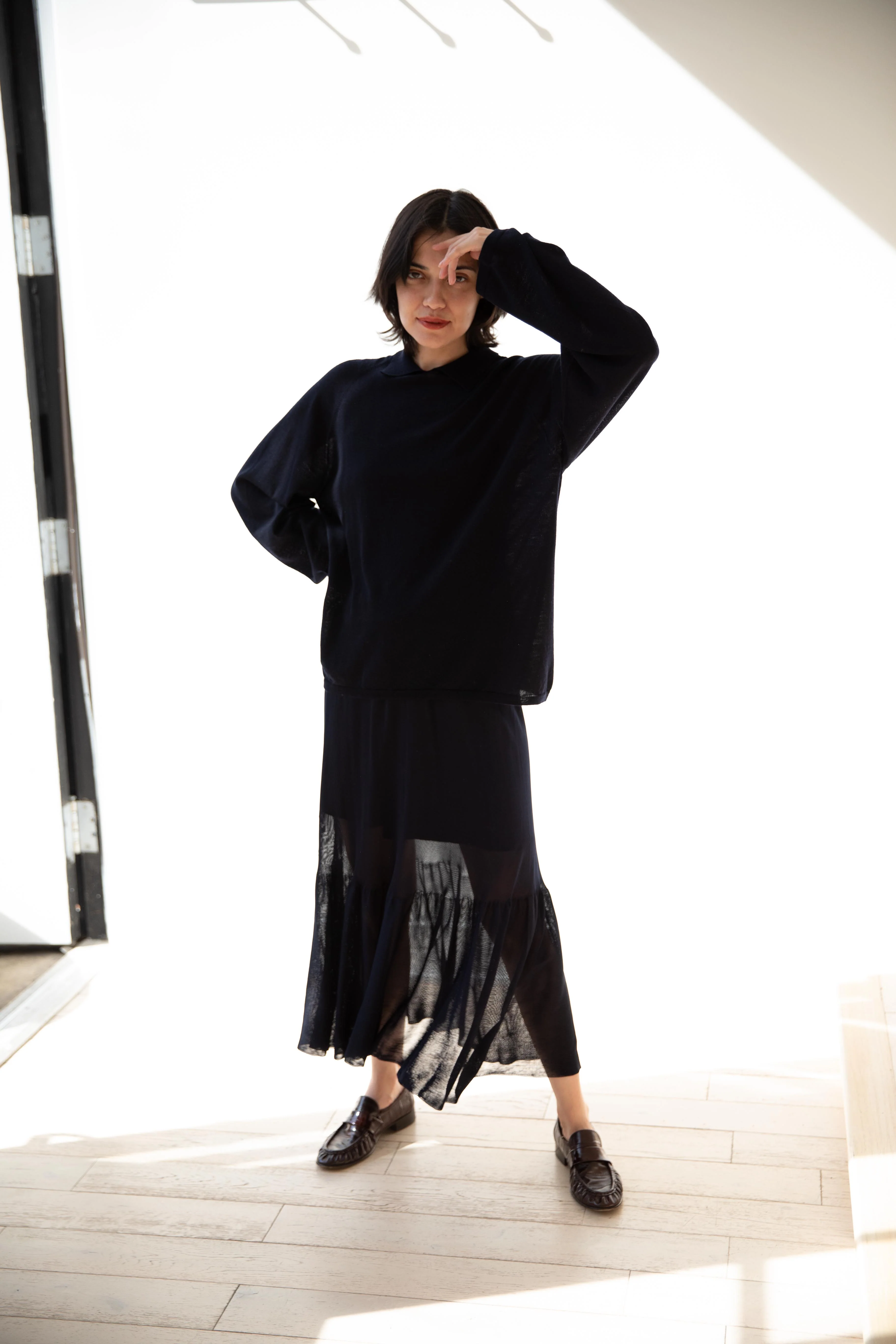 Cancellato Uniform | Light Weight Wool Long Sleeve Polo Shirt in Navy - Image 35