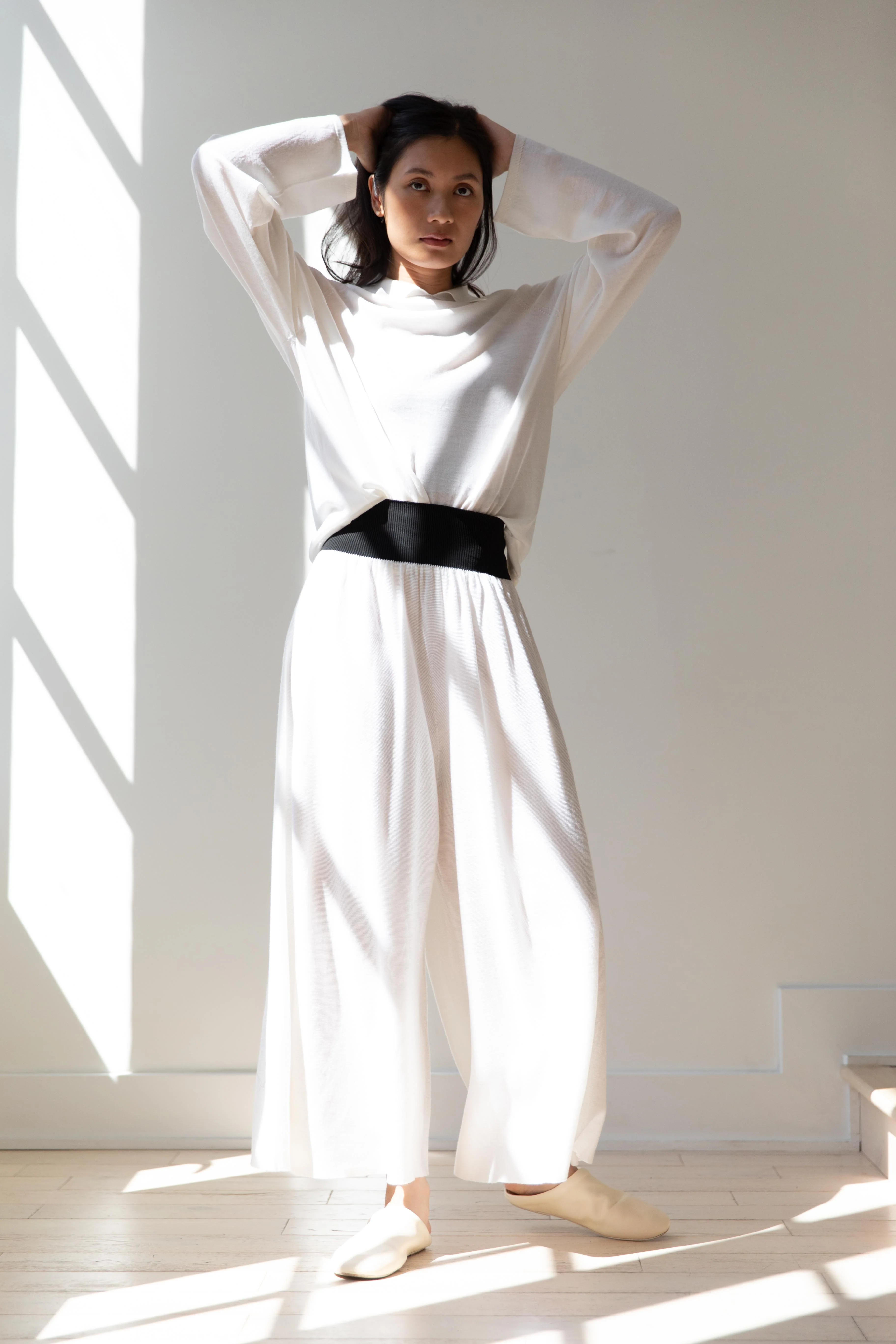 Cancellato Uniform | Light Weight Wool Long Sleeve Polo Shirt in White - Image 43
