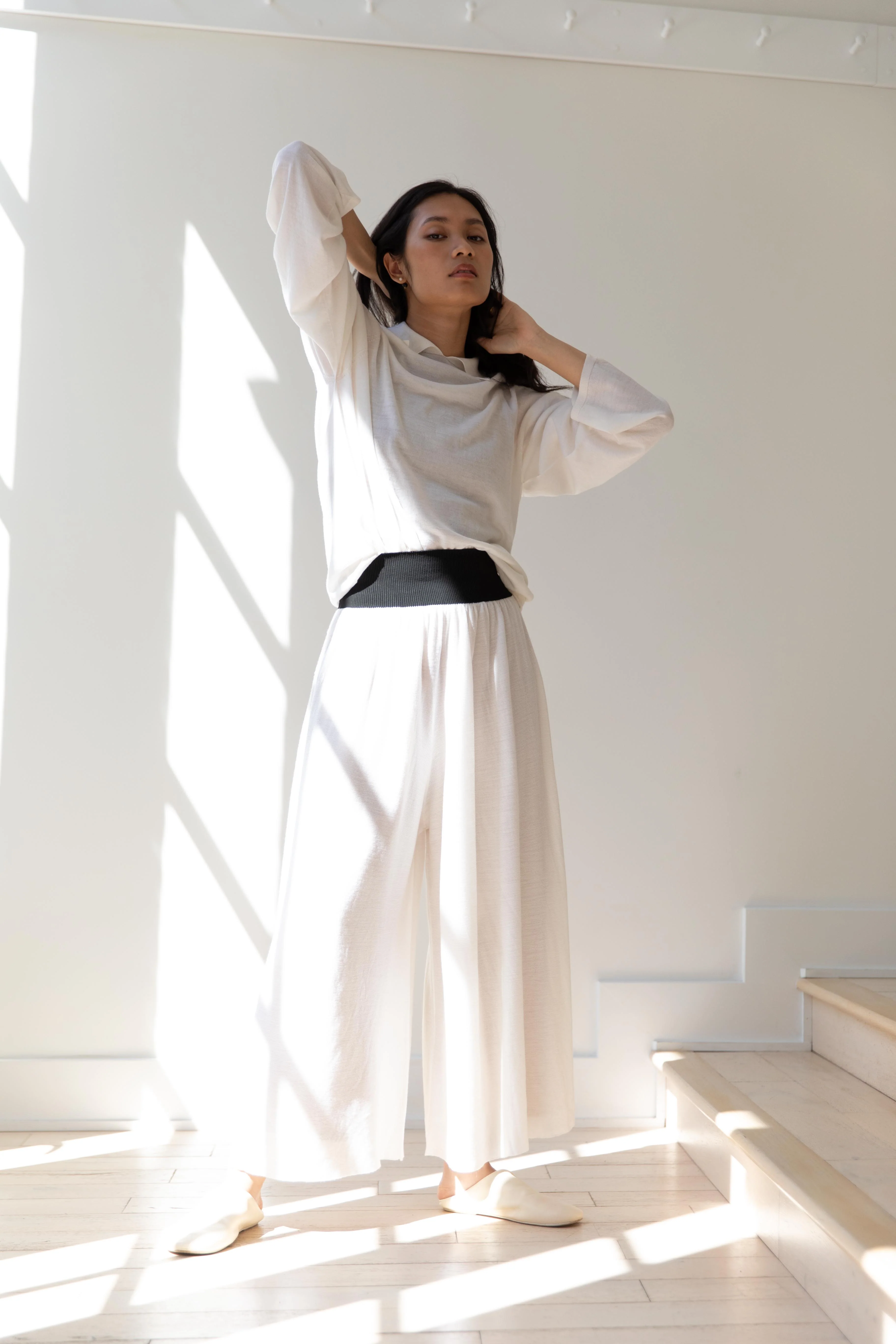 Cancellato Uniform | Light Weight Wool Long Sleeve Polo Shirt in White - Image 47