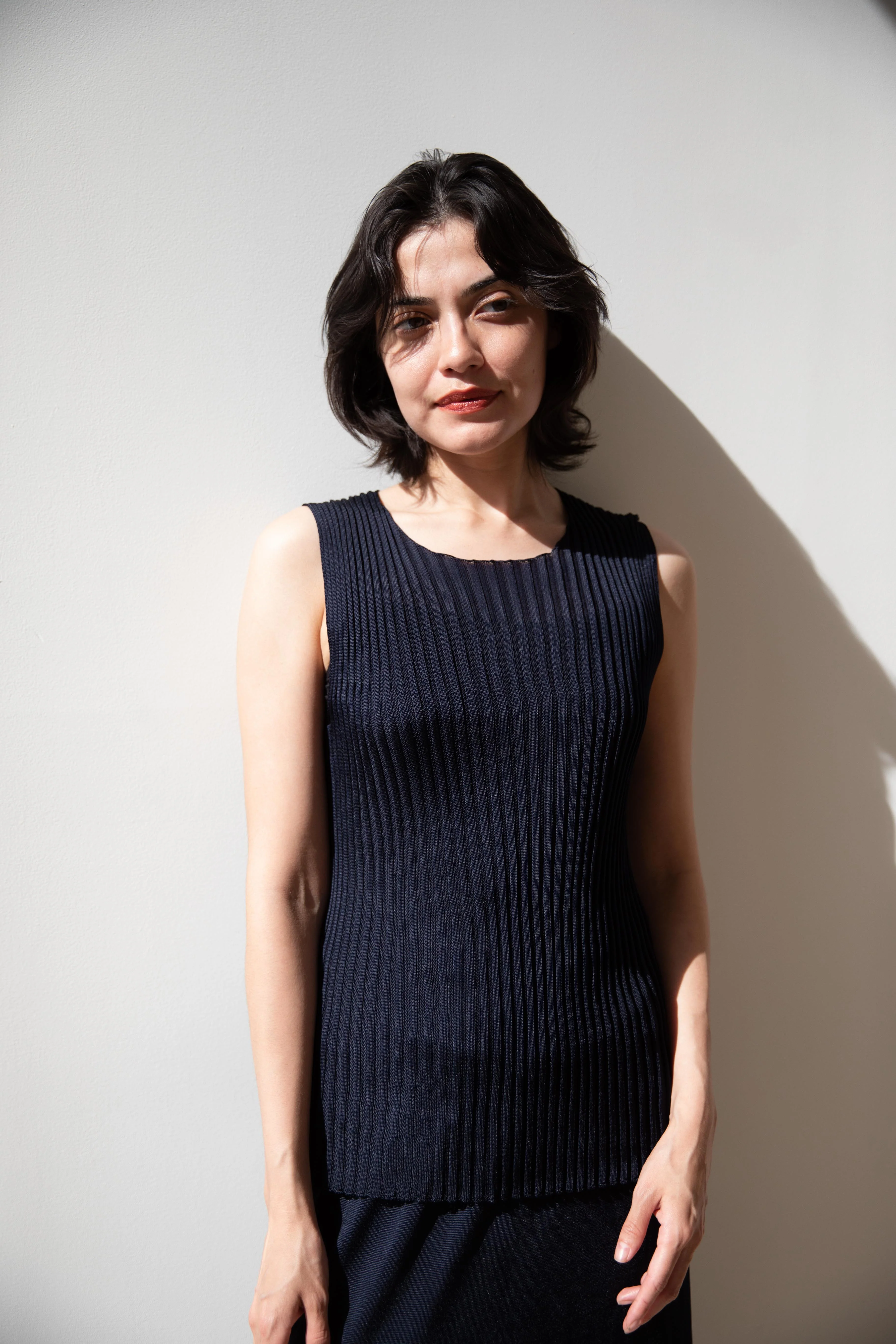 Cancellato Uniform | Viscose Ribbed Tank Top in Navy - Image 3