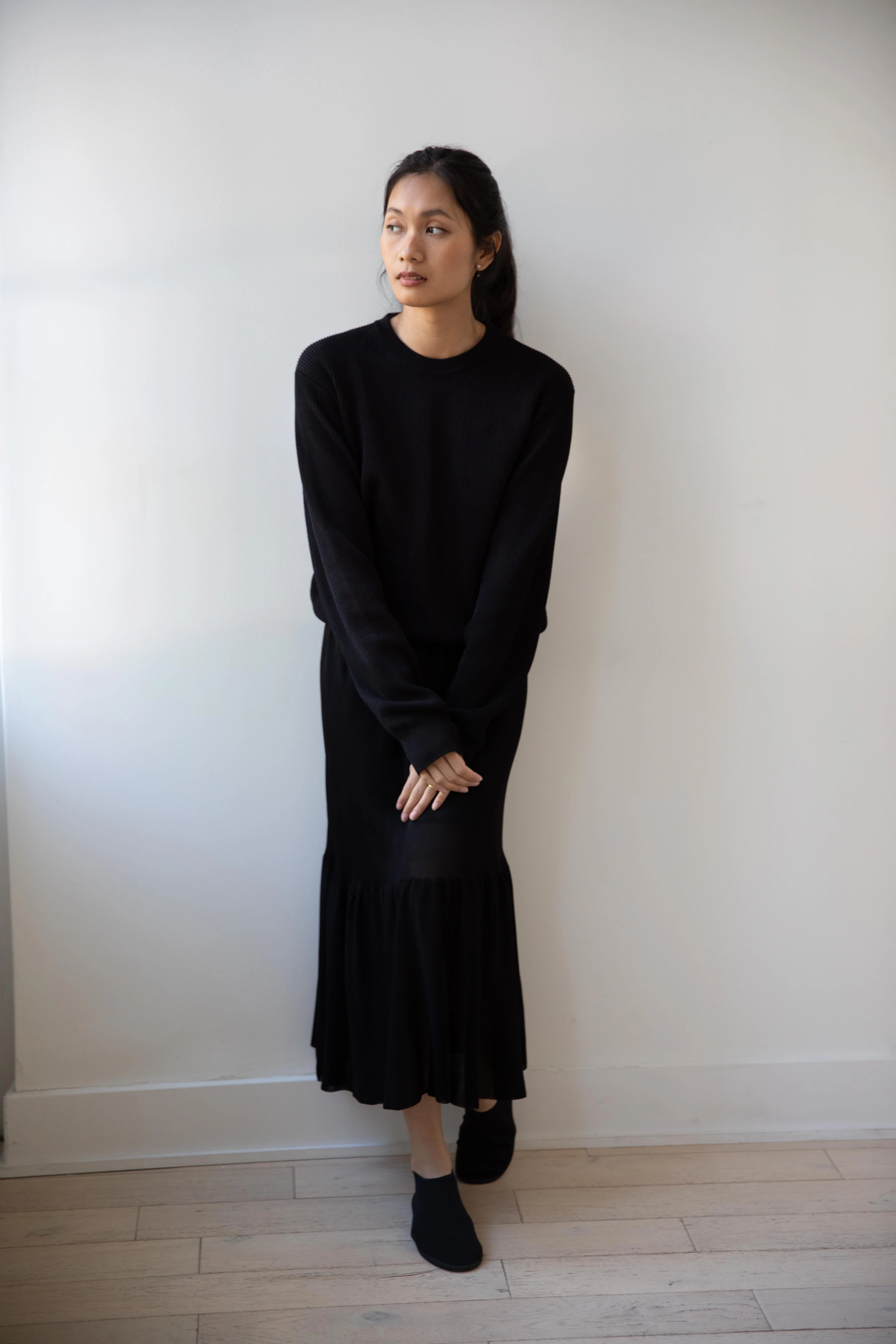 Cancellato Uniform | Viscose Ruffle Skirt in Black - Image 11