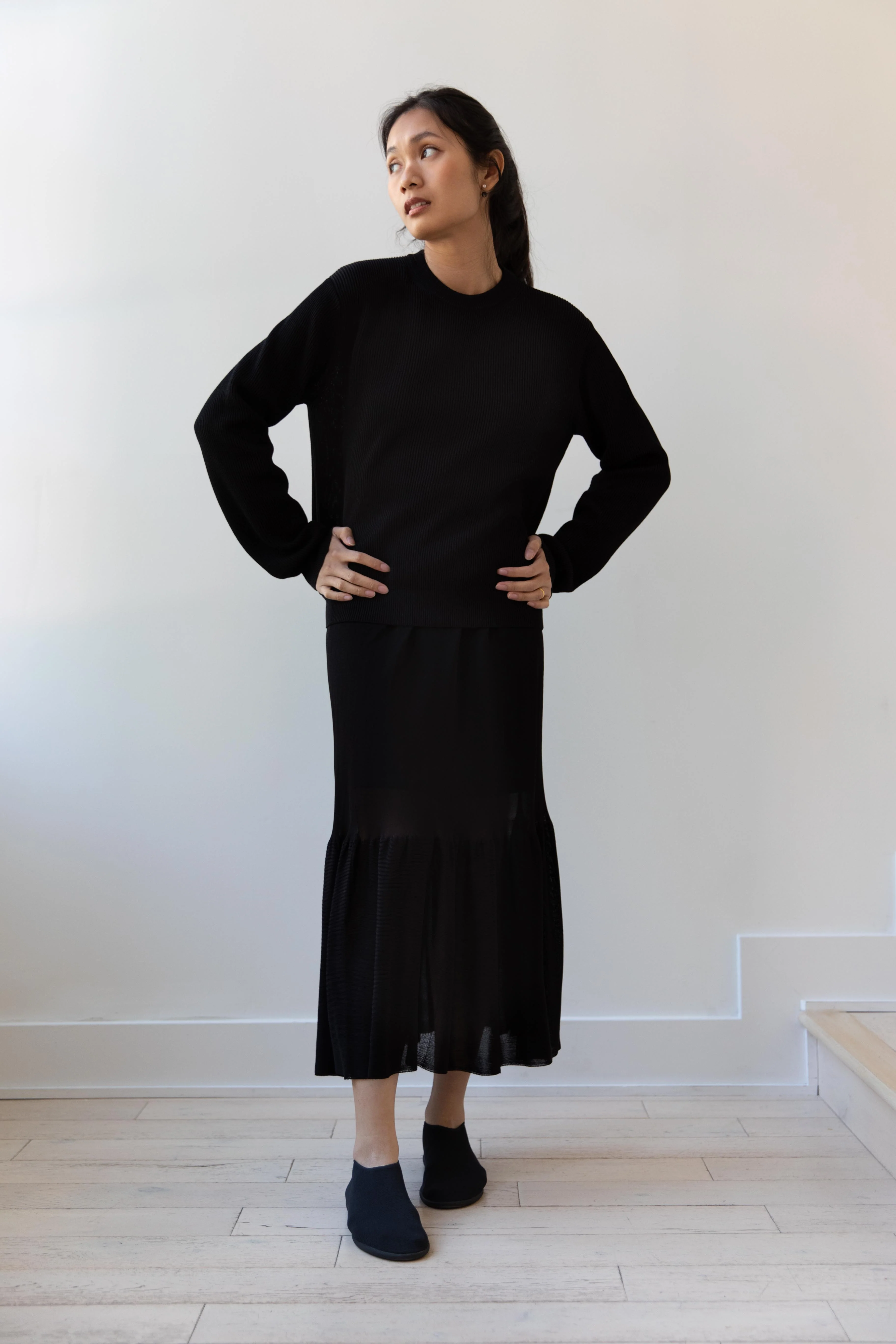 Cancellato Uniform | Viscose Ruffle Skirt in Black - Image 17