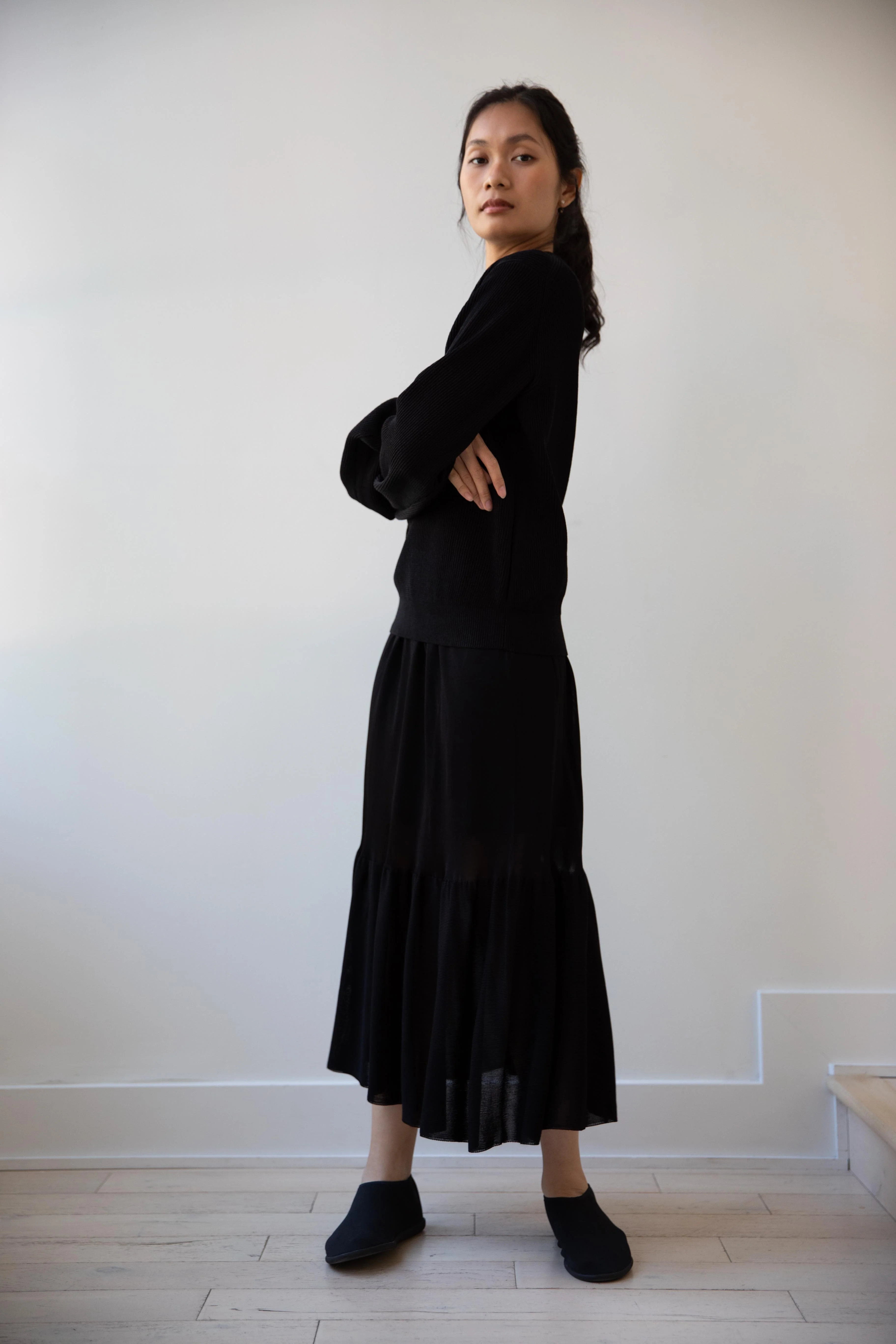 Cancellato Uniform | Viscose Ruffle Skirt in Black - Image 20