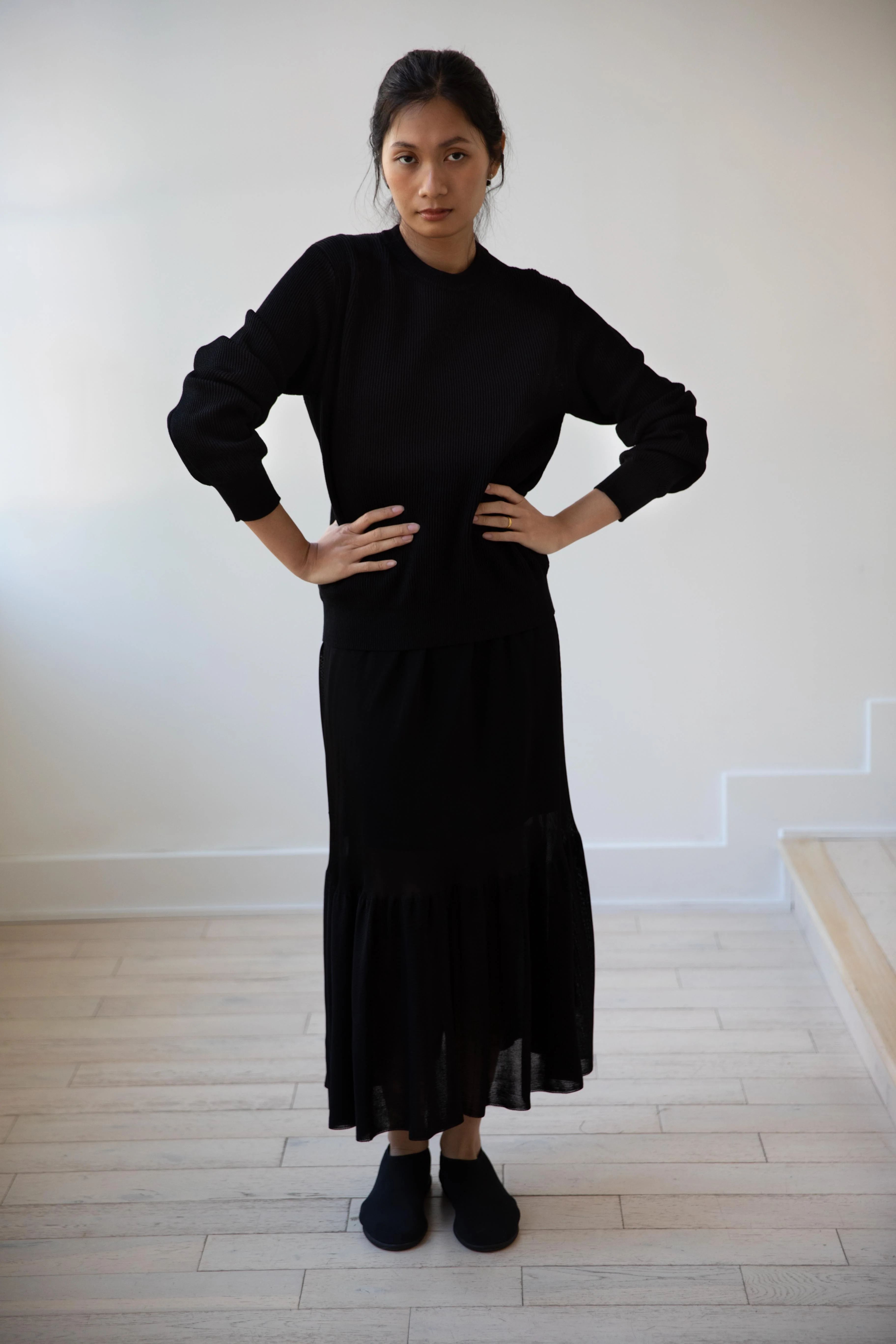 Cancellato Uniform | Viscose Ruffle Skirt in Black - Image 25