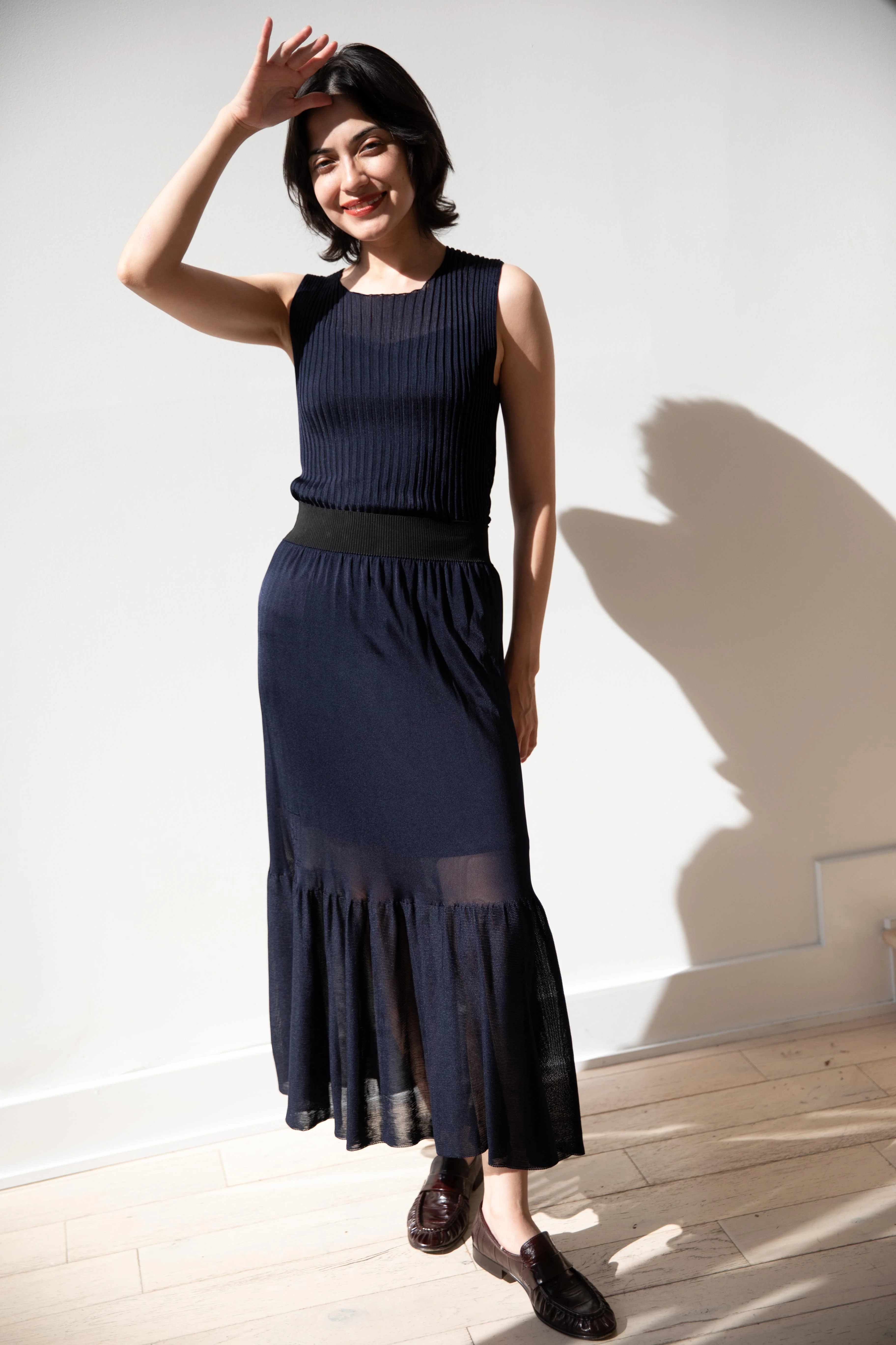 Cancellato Uniform | Viscose Ruffle Skirt in Navy - Image 30