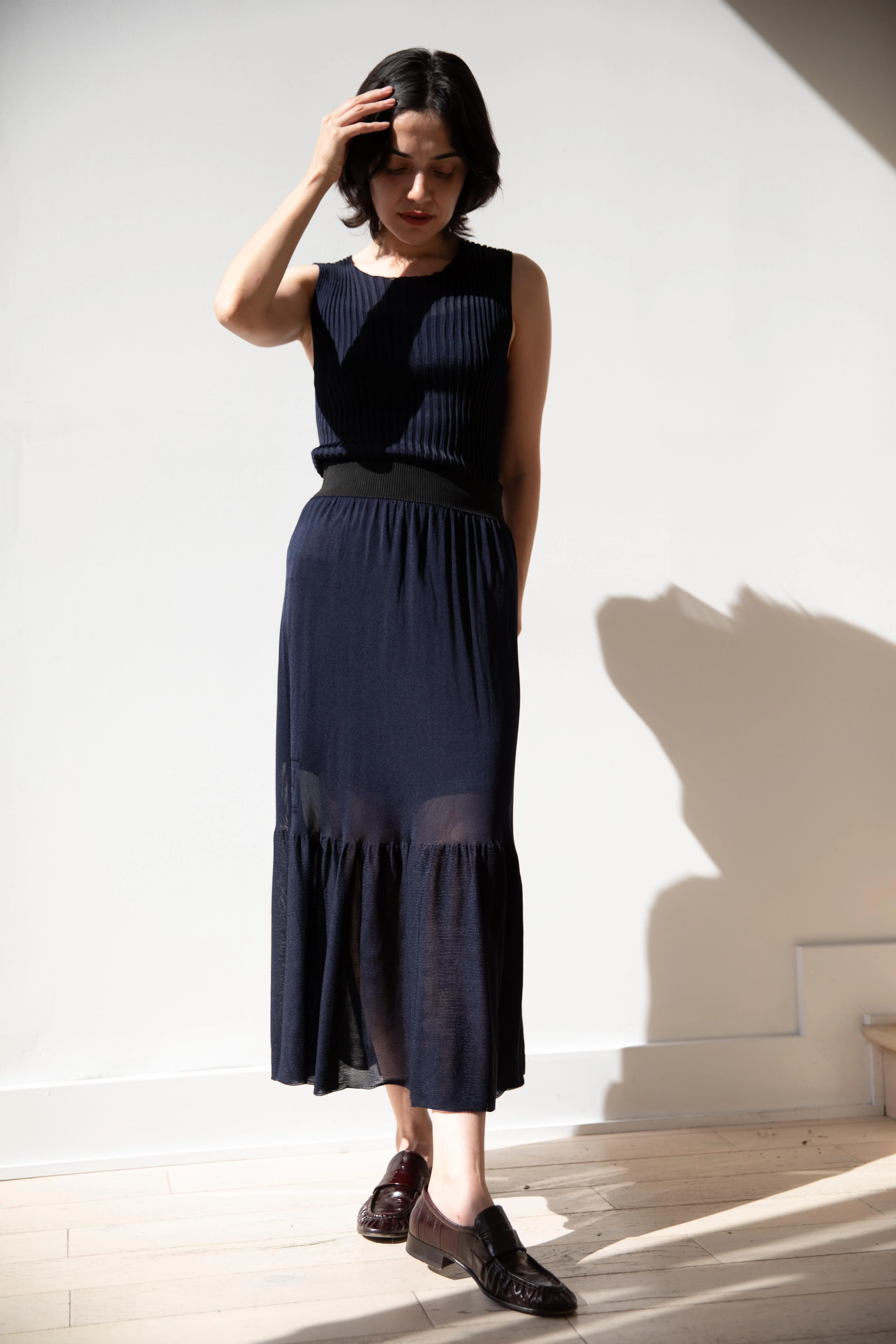 Cancellato Uniform | Viscose Ruffle Skirt in Navy - Image 31