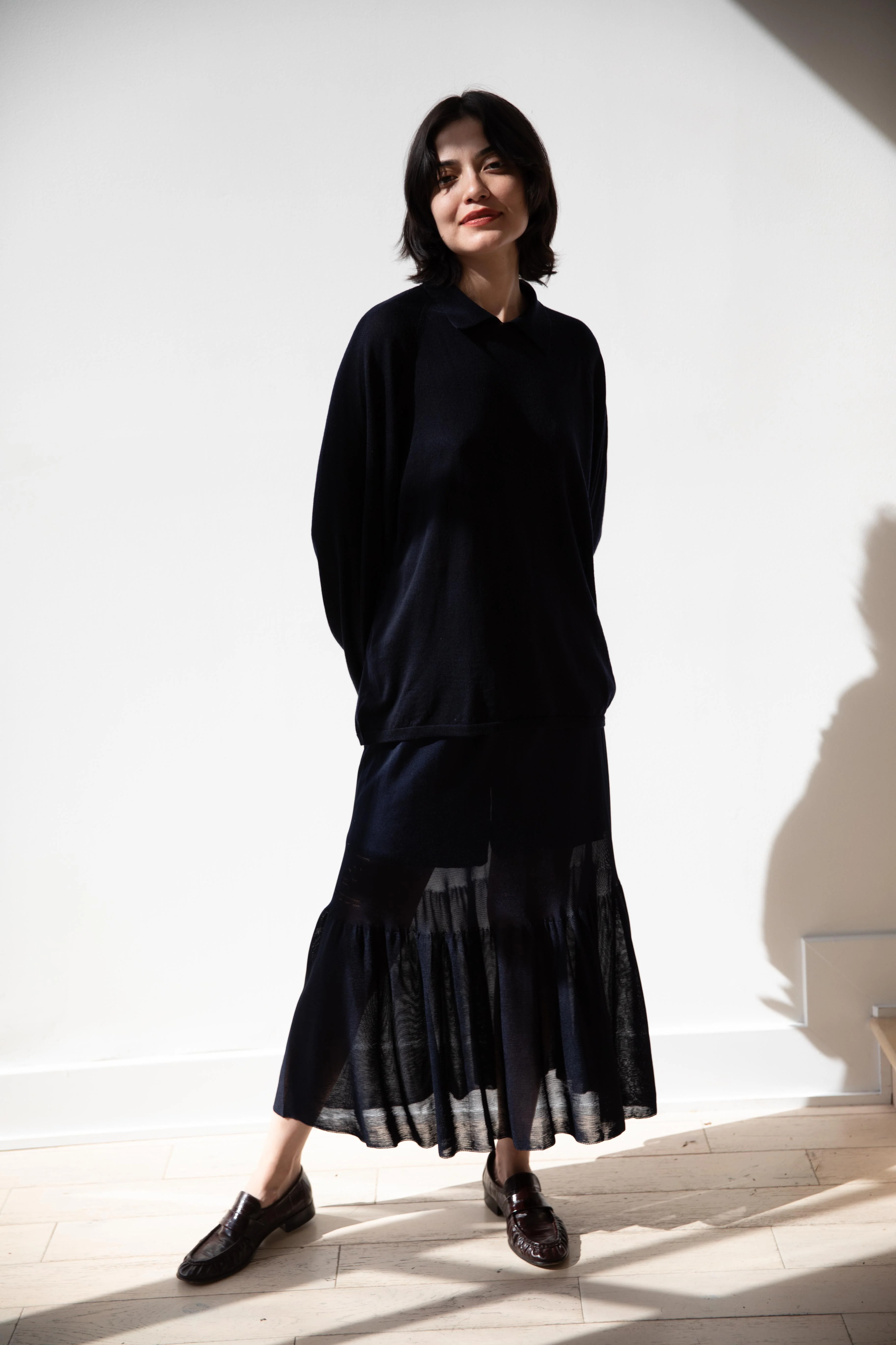 Cancellato Uniform | Viscose Ruffle Skirt in Navy - Image 8